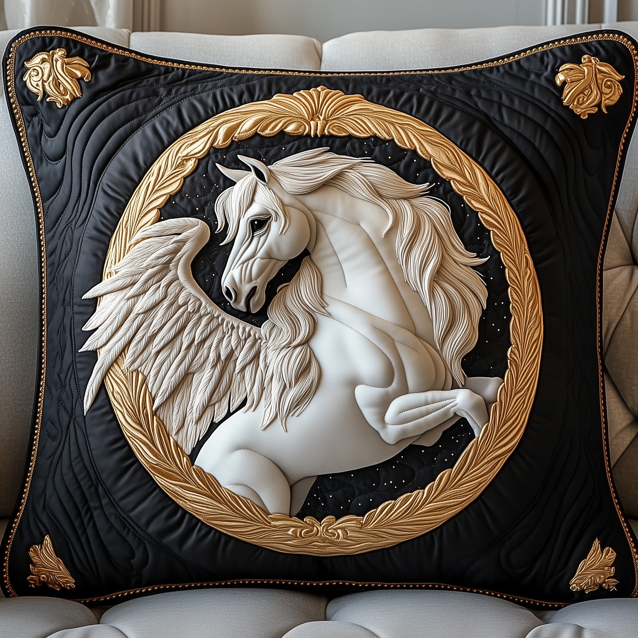 Elegant White Horse Quilted Pillow Case Gift For Girlfriend(1)