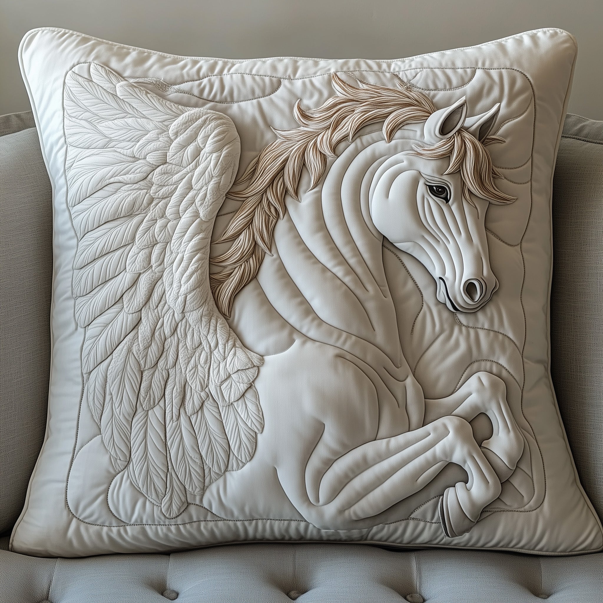 Elegant White Horse Quilted Pillow Case Gift For Girlfriend