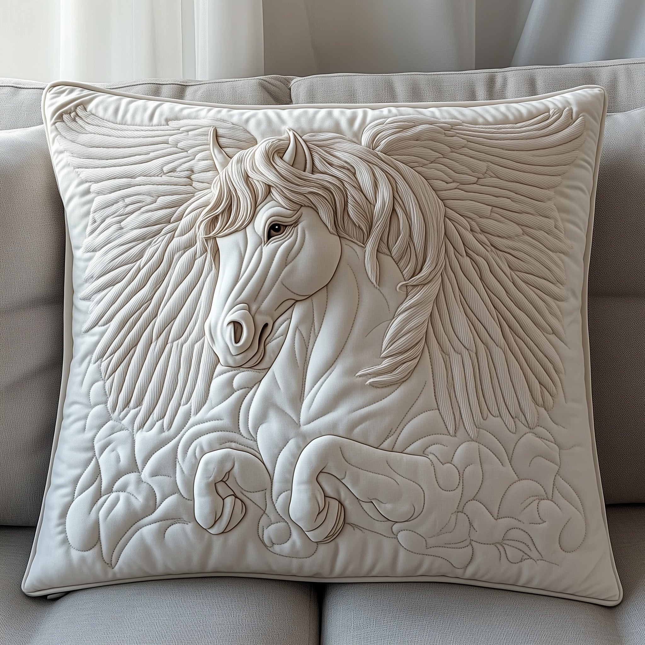 Elegant White Horse Quilted Pillow Case Gift For Mom(1)