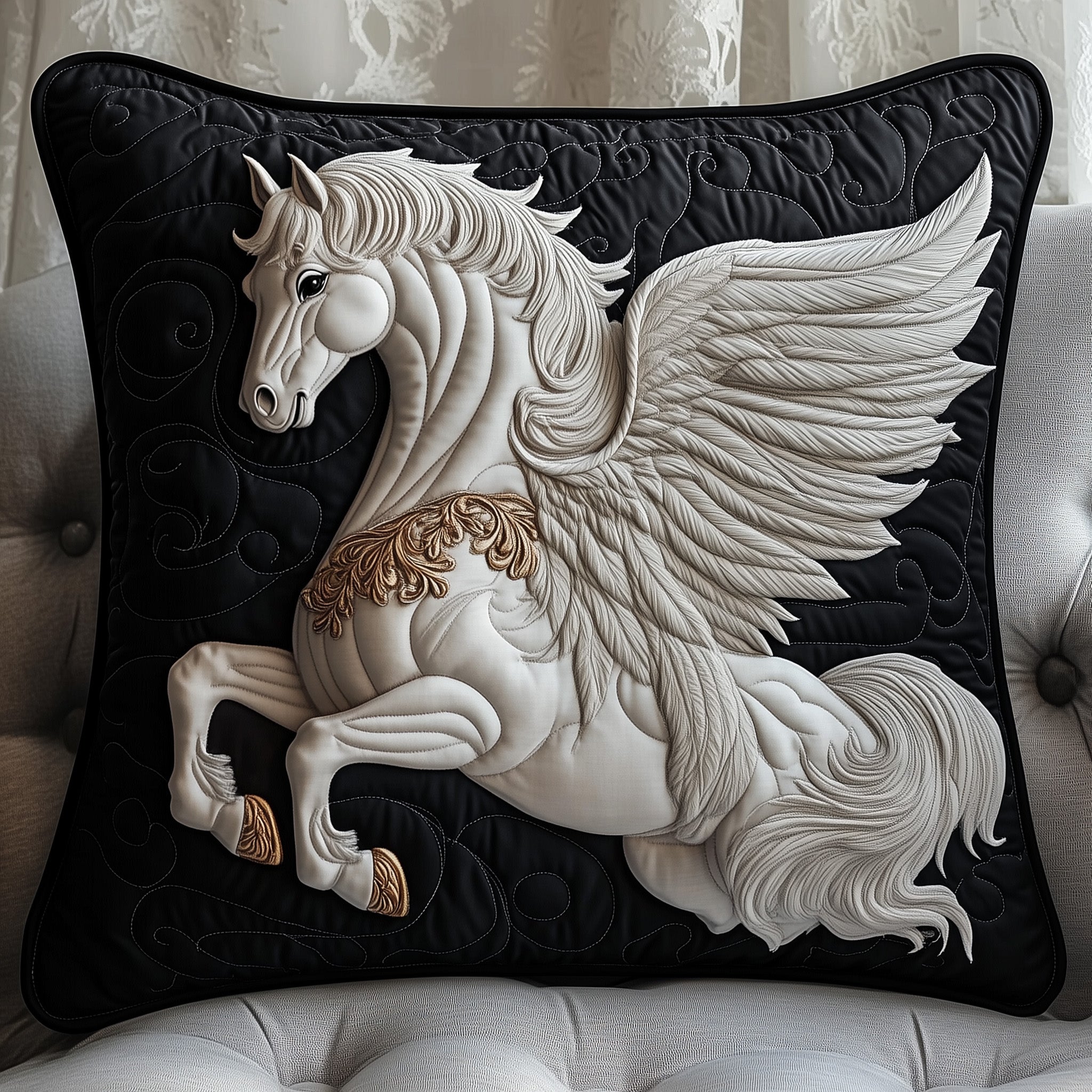 Elegant White Horse Quilted Pillow Case Gift For Mom(2)