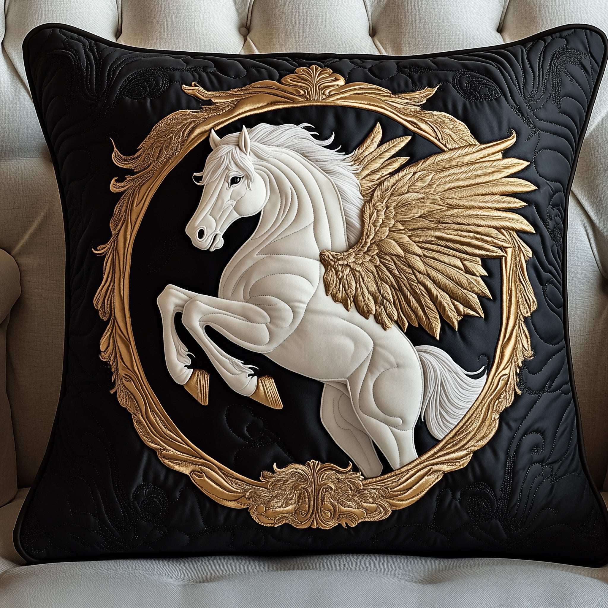 Elegant White Horse Quilted Pillow Case Pillow Protector CoverChristmas Presents For Horse Lovers