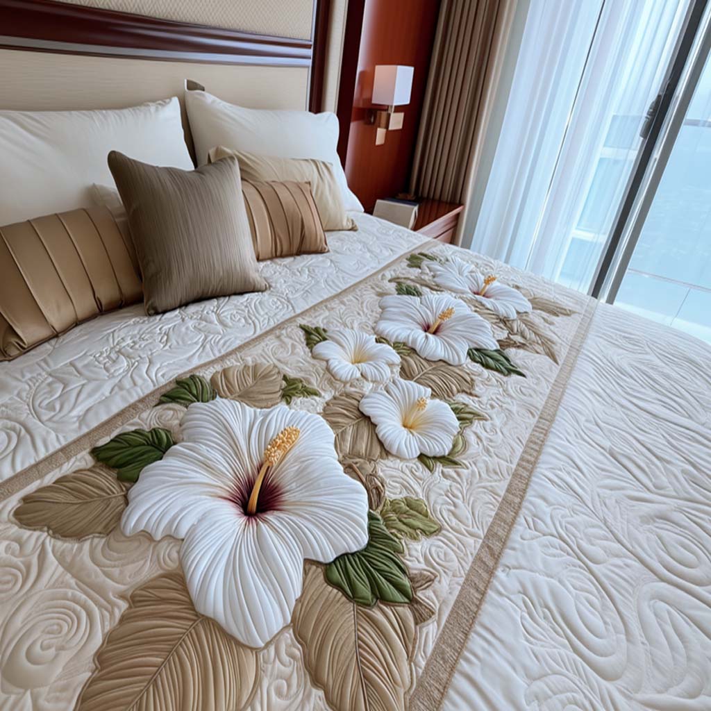 Elegant Whites Quilted Bed Runner Aesthetic Room Decor Christmas Gifts For Flower Lovers