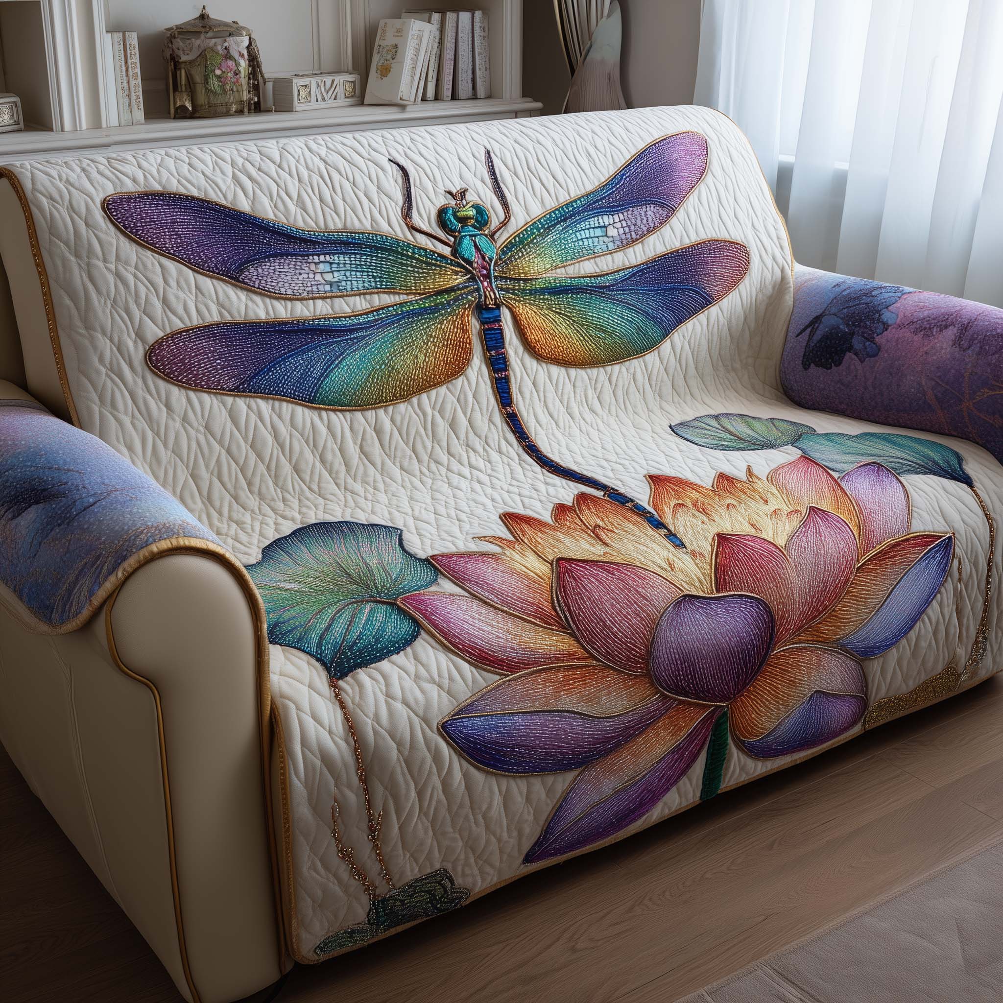 Elegant Wings Quilted Sofa Cover Classic Wing Structure Slipcover Dragonfly Gift Ideas