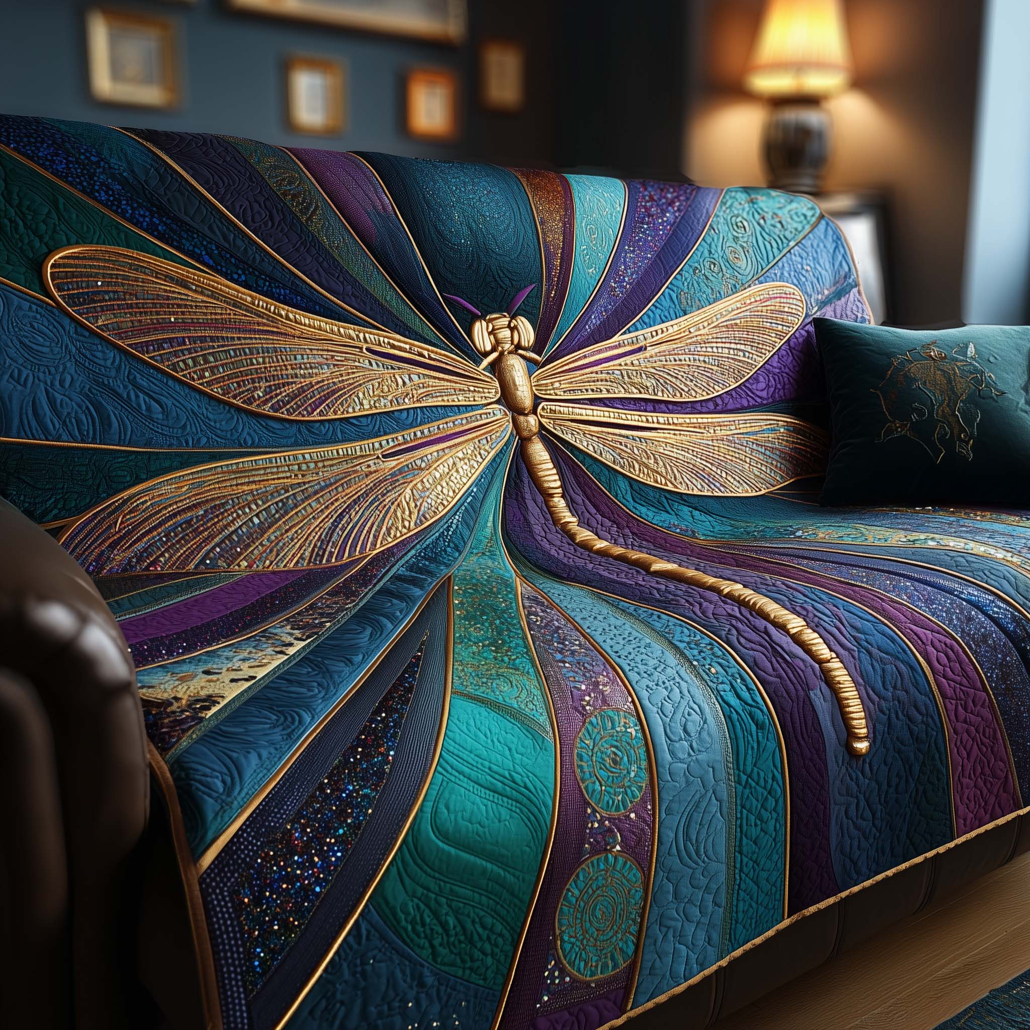 Elegant Wings Quilted Sofa Cover Divine Wings Pattern Sofa Cover Dragonfly Gift Ideas