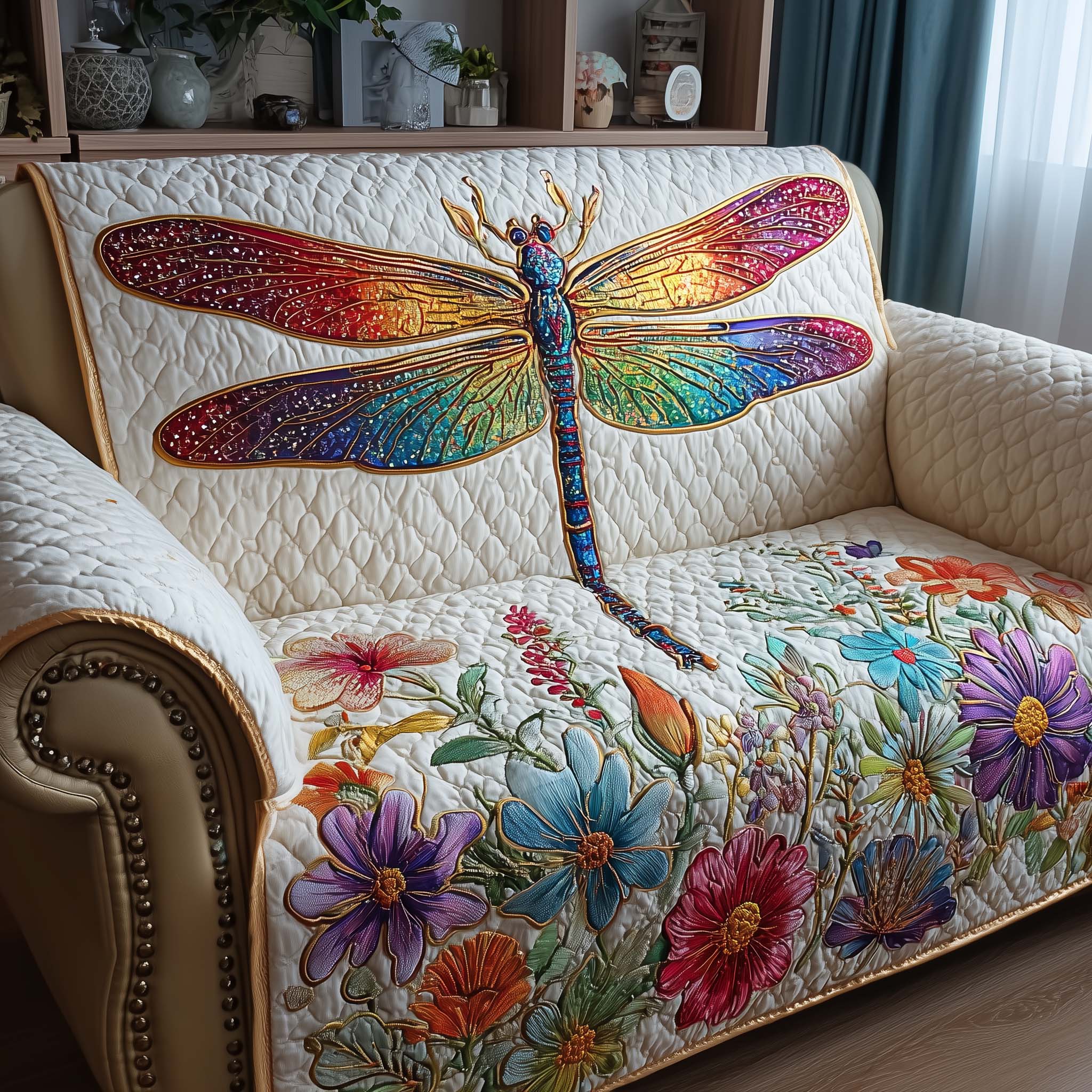 Elegant Wings Quilted Sofa Cover Majestic Bird Wings Sofa Accent Dragonfly Gift Ideas