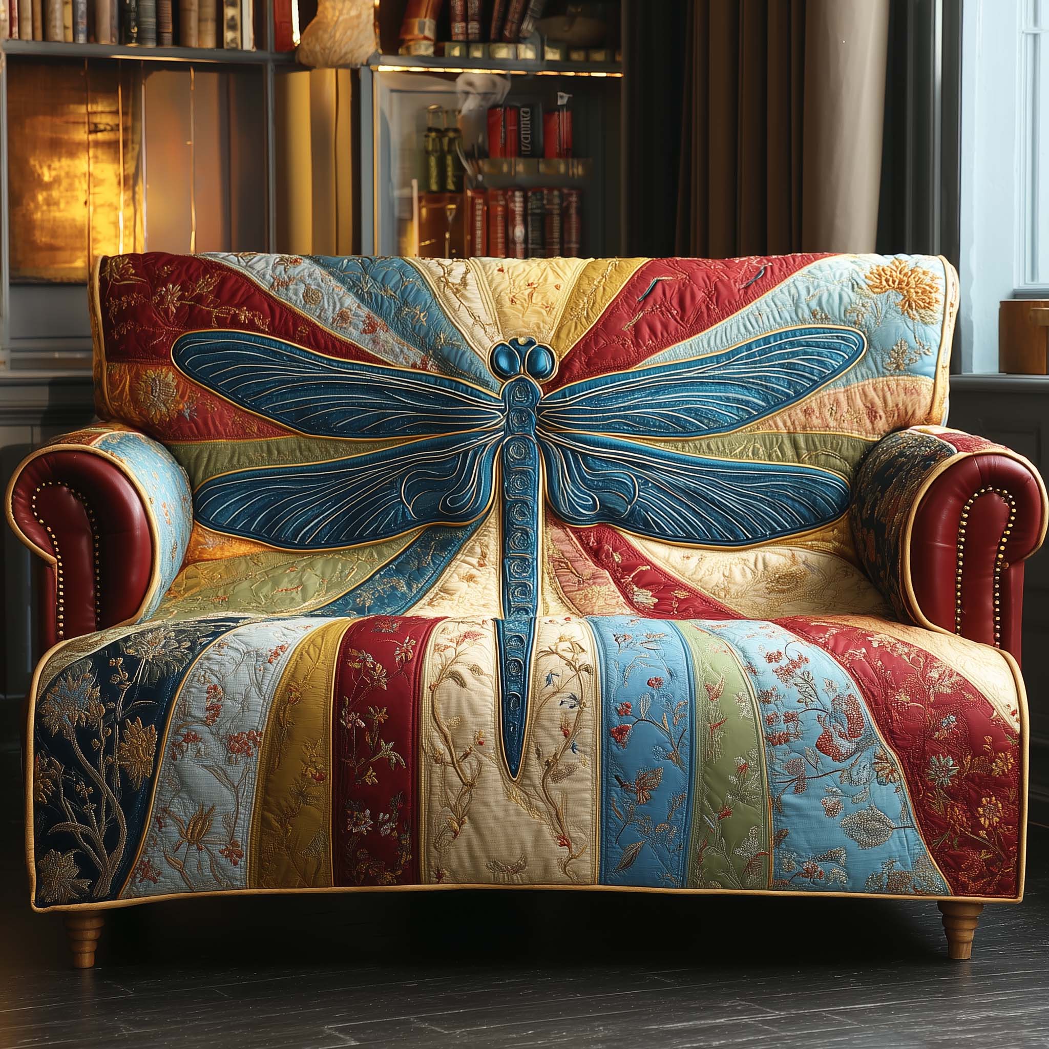 Elegant Wings Quilted Sofa Cover Sophisticated Wing Pattern Sofa Throw Dragonfly Gift Ideas