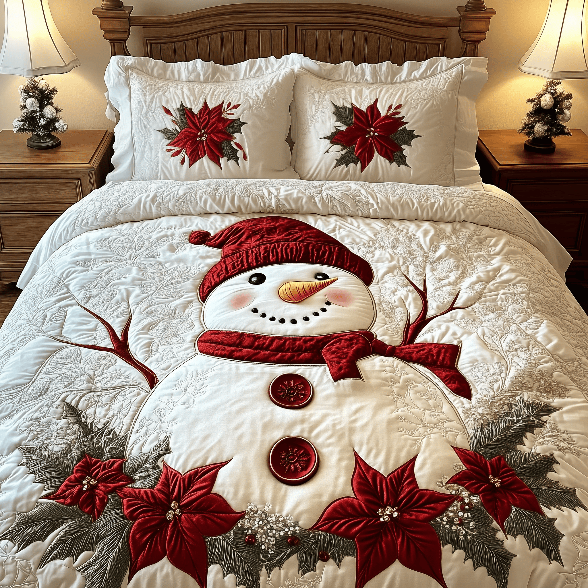 Elegant Winter Snowman Quilted Bedding Set Christmas Gift Ideas Daughter In Law