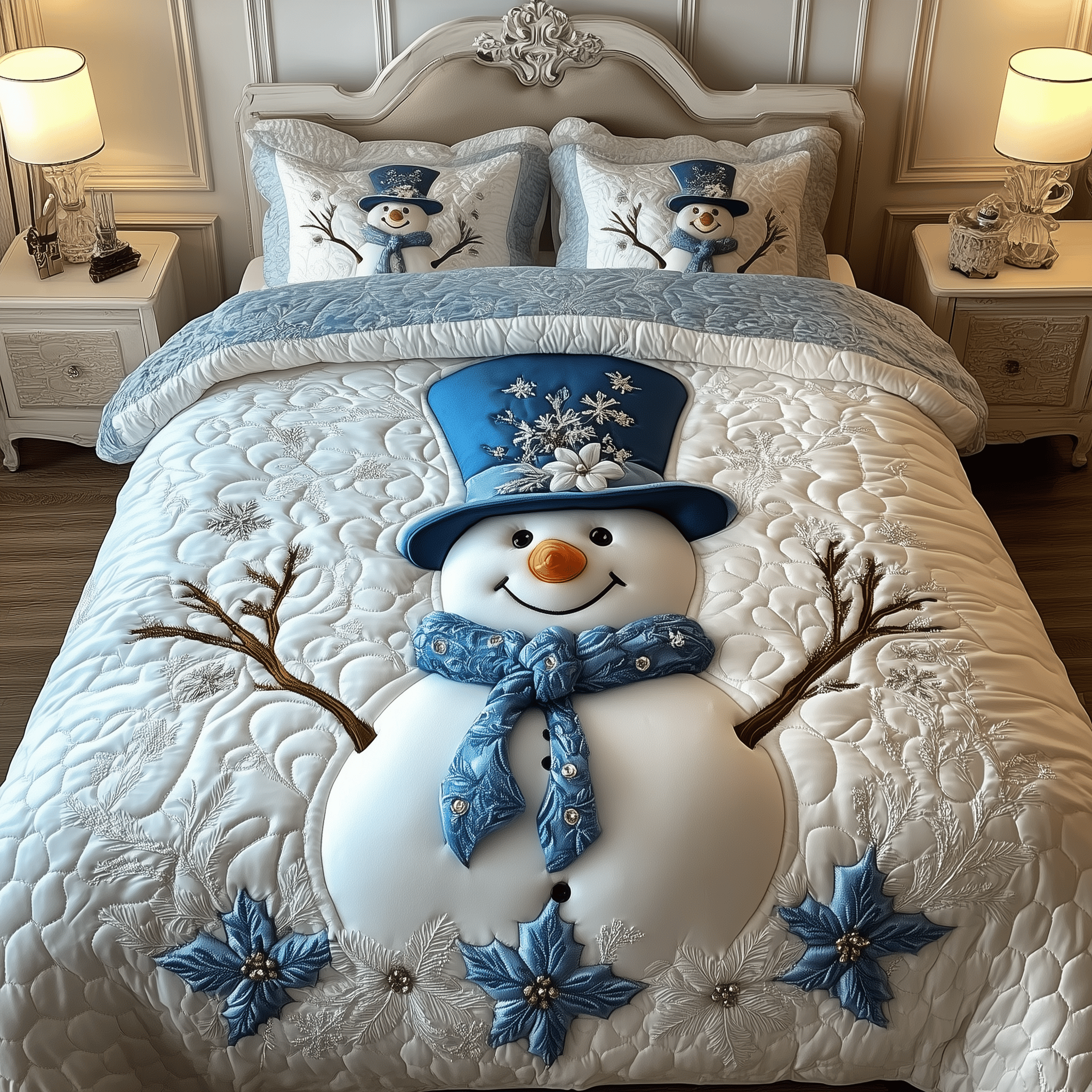 Elegant Winter Snowman Quilted Bedding Set Christmas Gifts For My Daughter