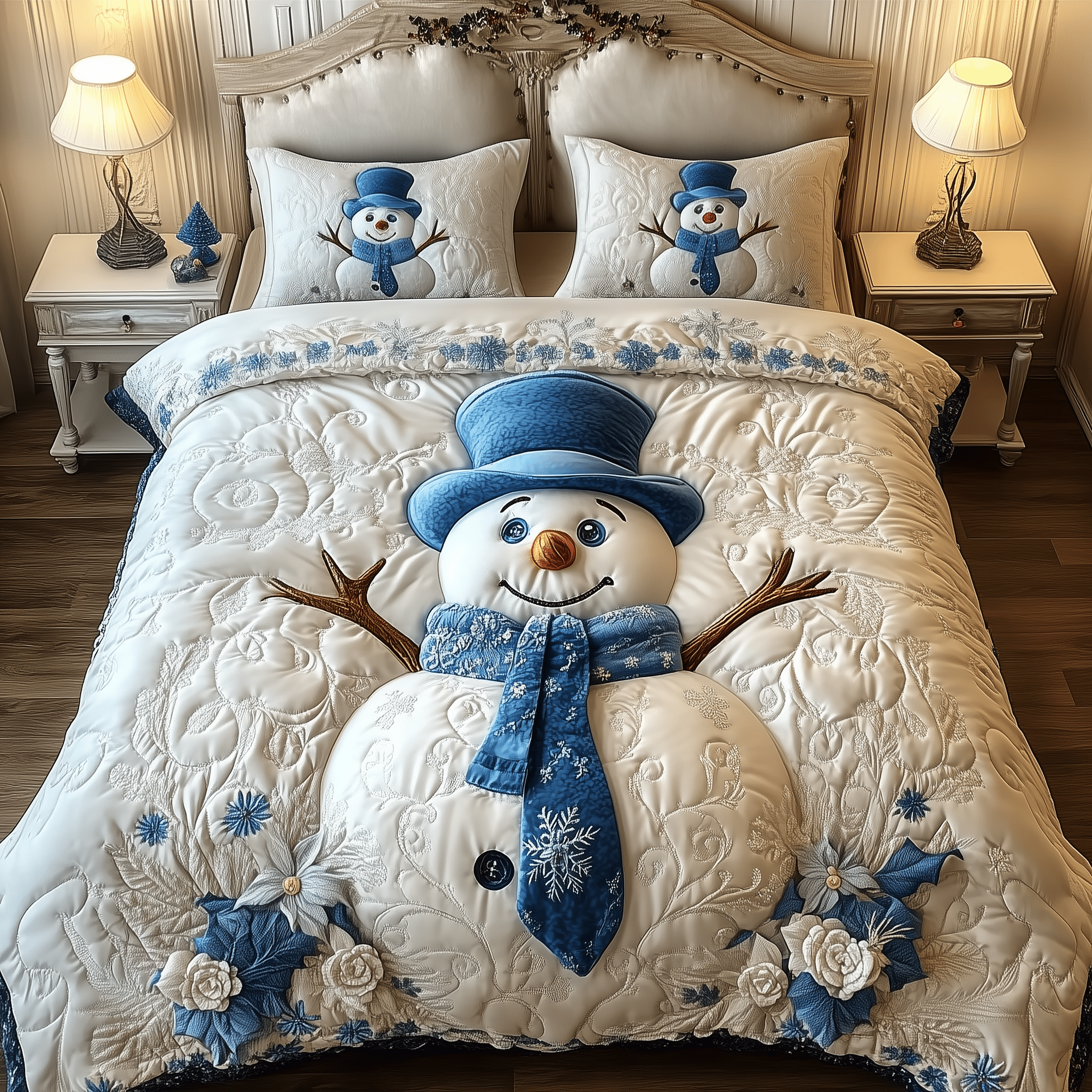 Elegant Winter Snowman Quilted Bedding Set Christmas Present For My Daughter