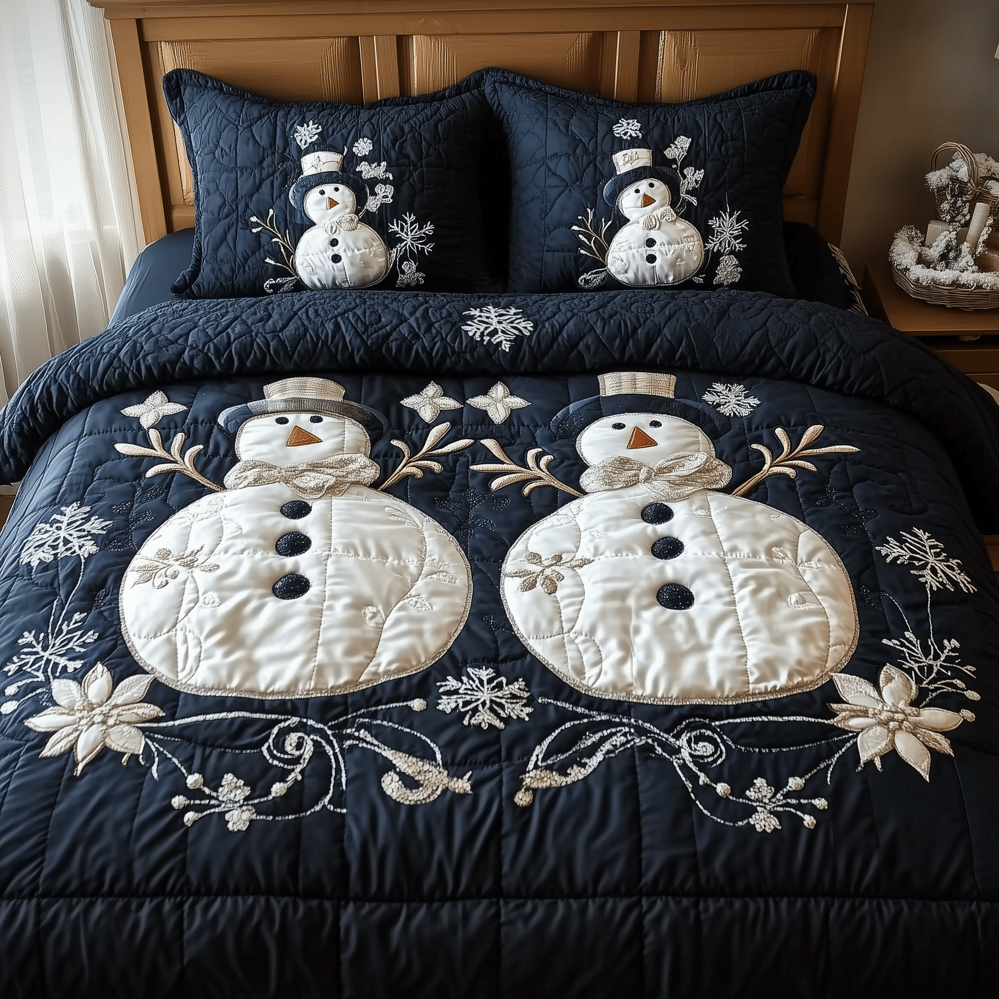 Elegant Winter Snowman Quilted Bedding Set Christmas Presents For Daughter And Son In Law