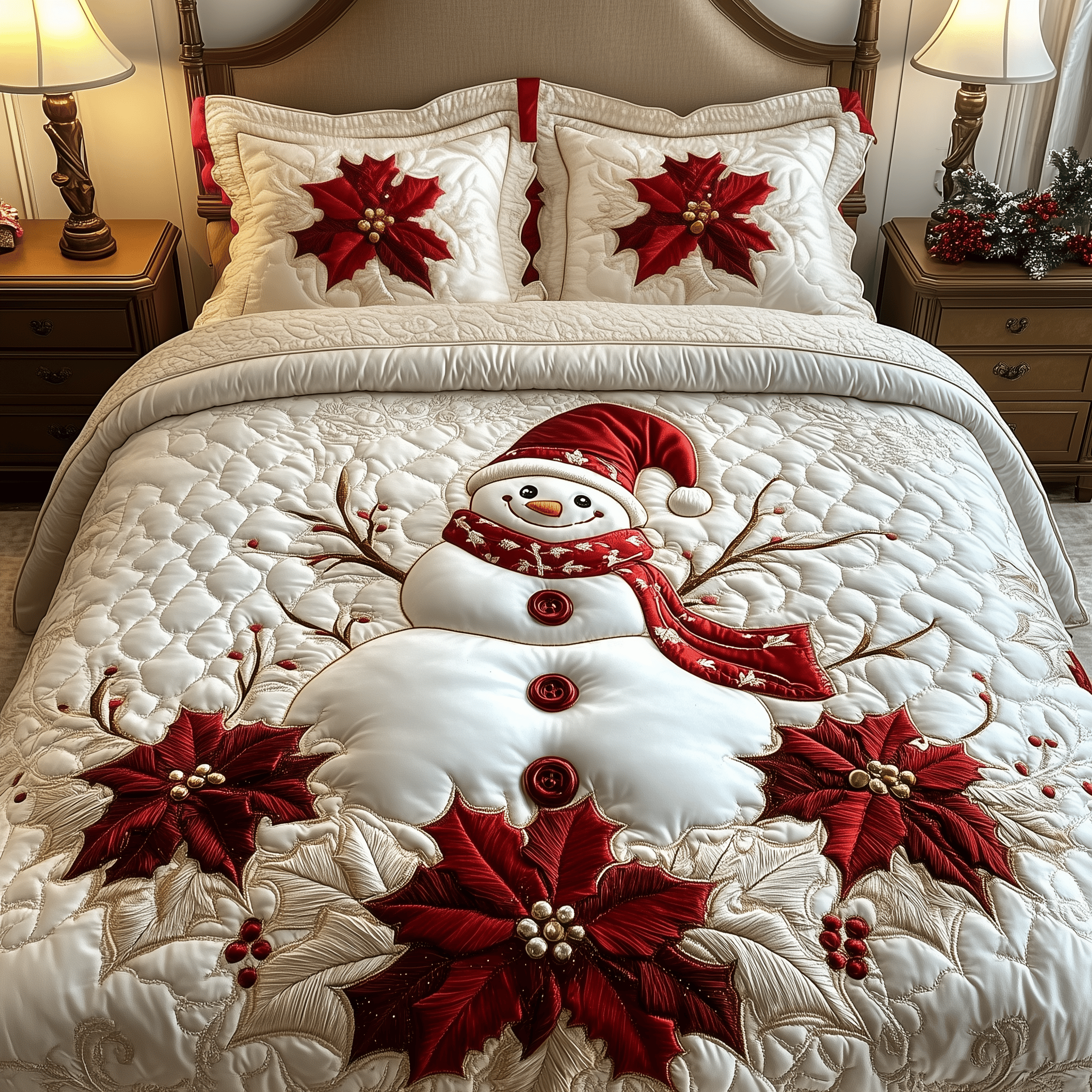 Elegant Winter Snowman Quilted Bedding Set Daughter Christmas Bauble