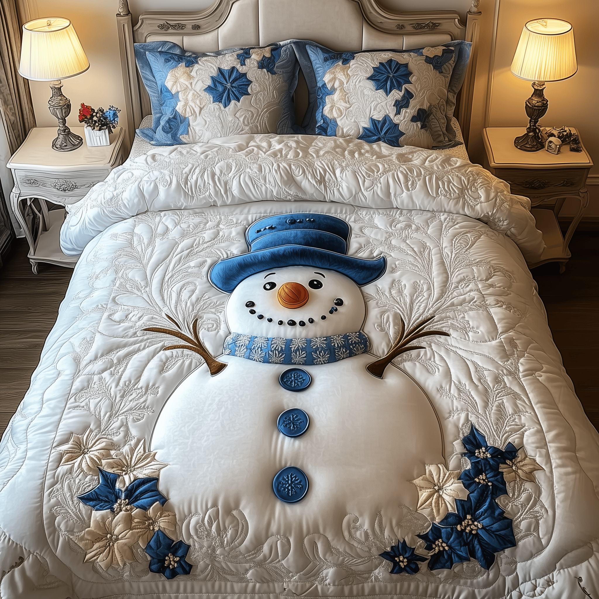 Elegant Winter Snowman Quilted Bedding Set Daughter In Law Ornament