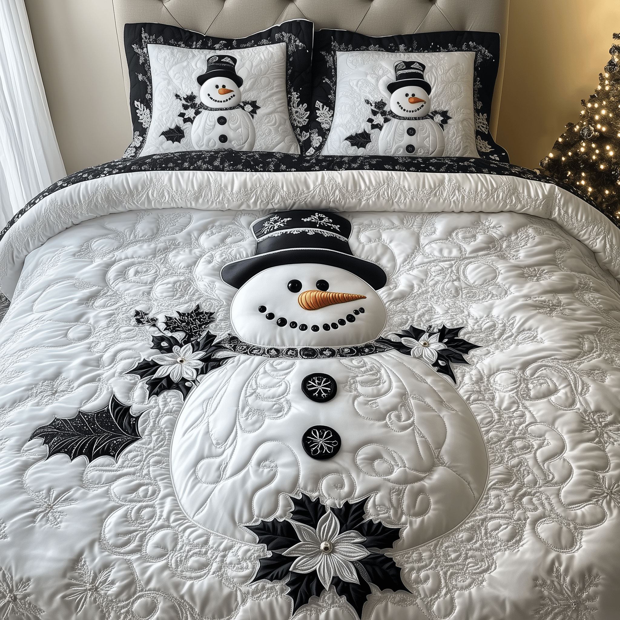 Elegant Winter Snowman Quilted Bedding Set Daughter Xmas Ornament