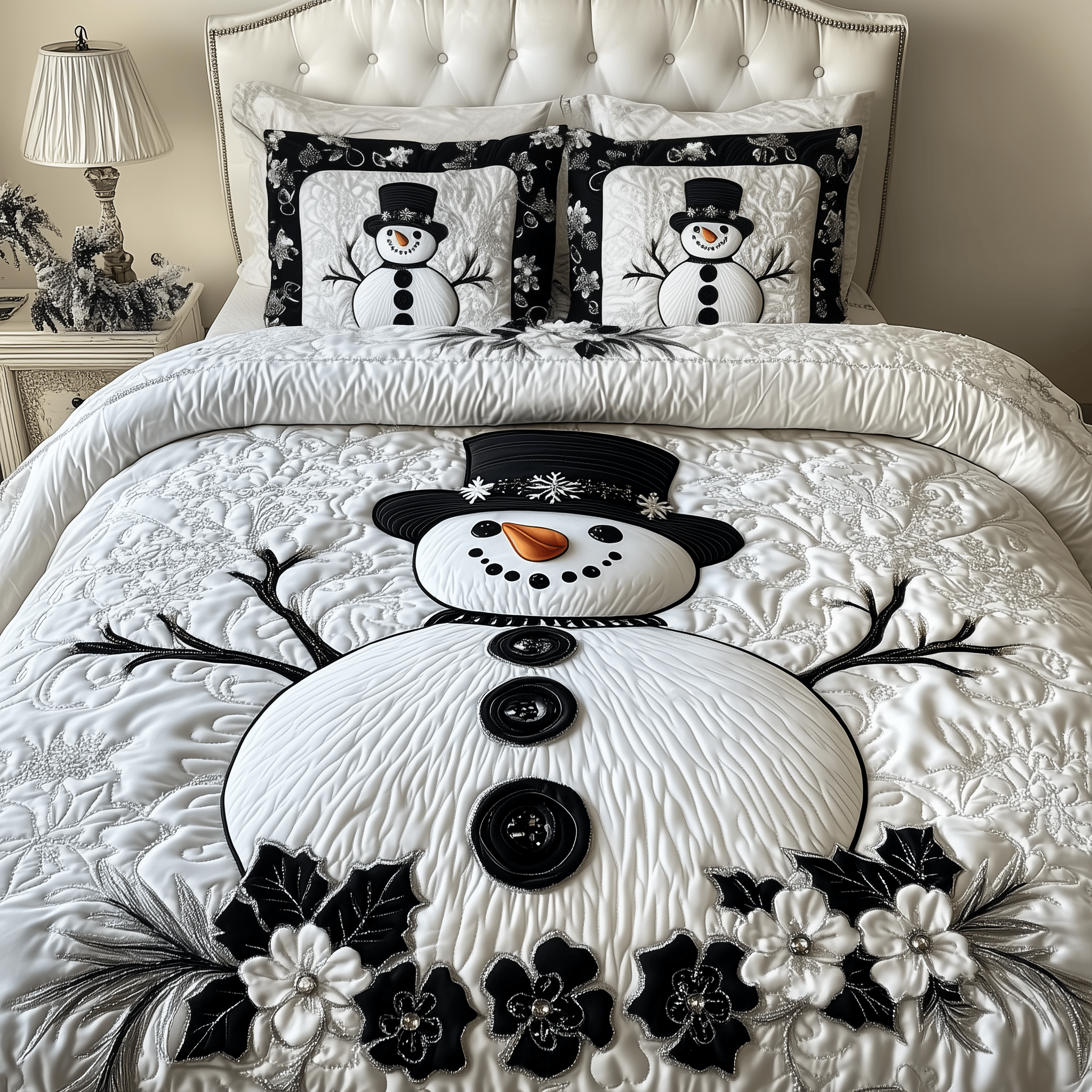 Elegant Winter Snowman Quilted Bedding Set Ideas For Christmas Gift For Daughter In Law