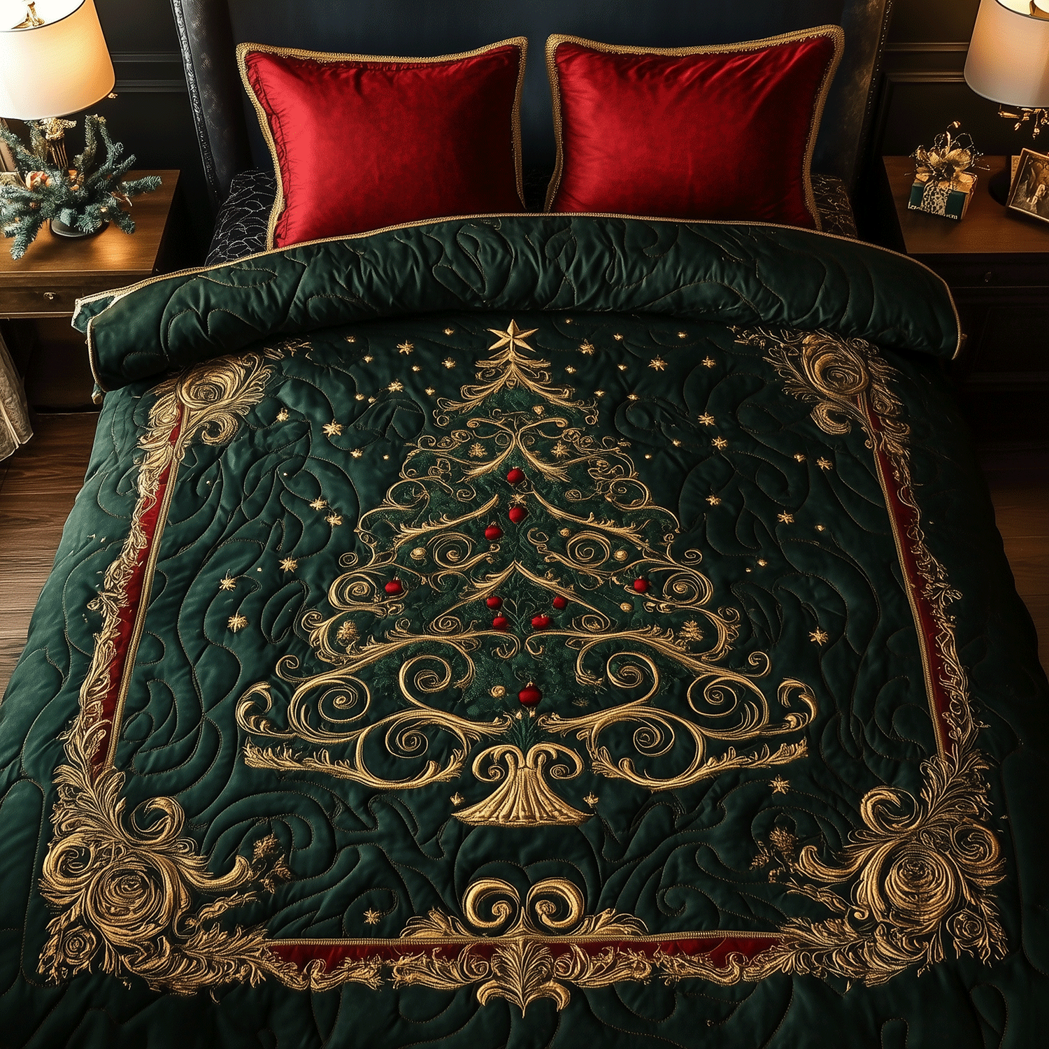 Elegant Yuletide Quilted Bedding Set Christmas Bedding King Father Son Christmas Gifts