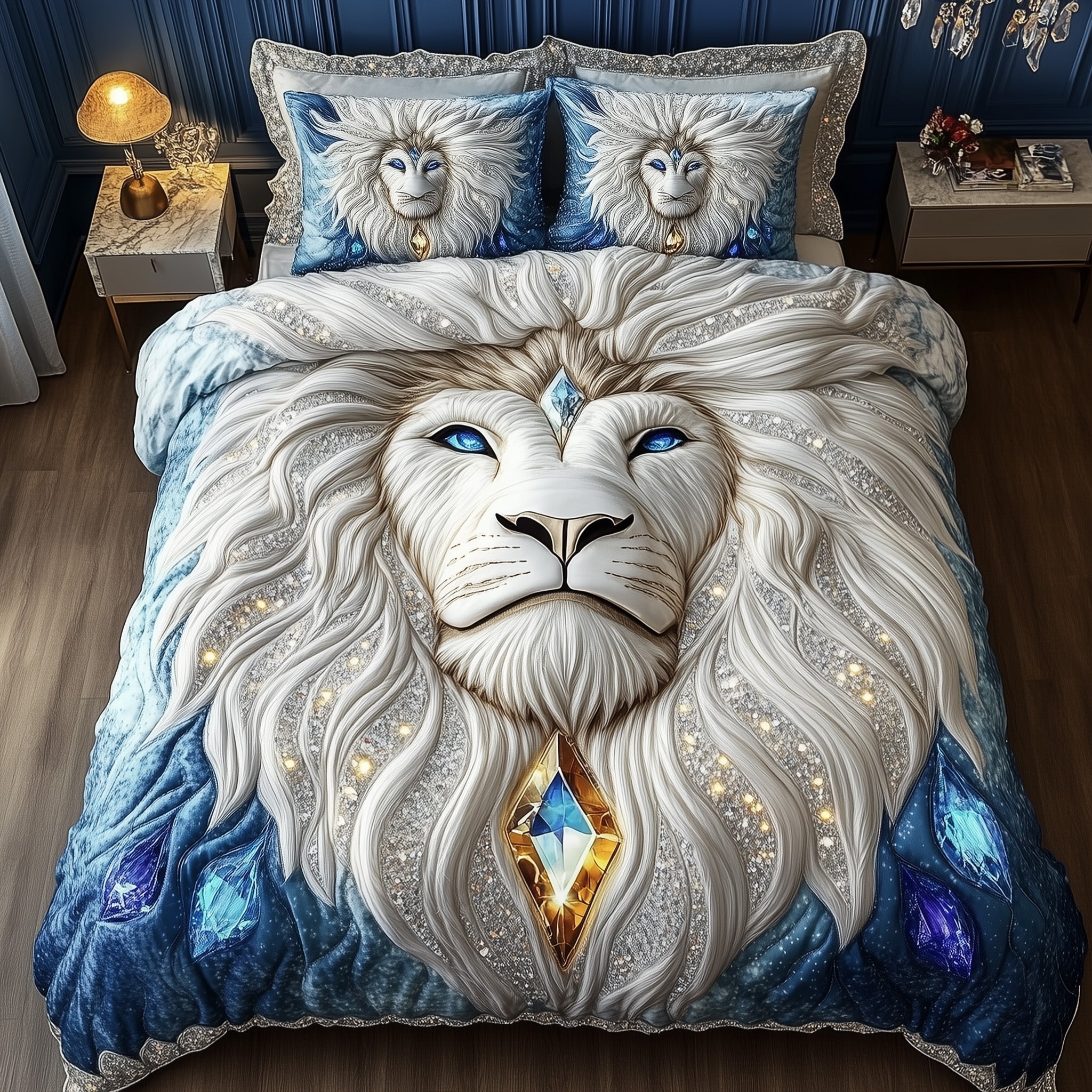 Elemental Lion Quilted Bedding Set Elegant Jungle King Theme Unique Bedroom Gift Ideas