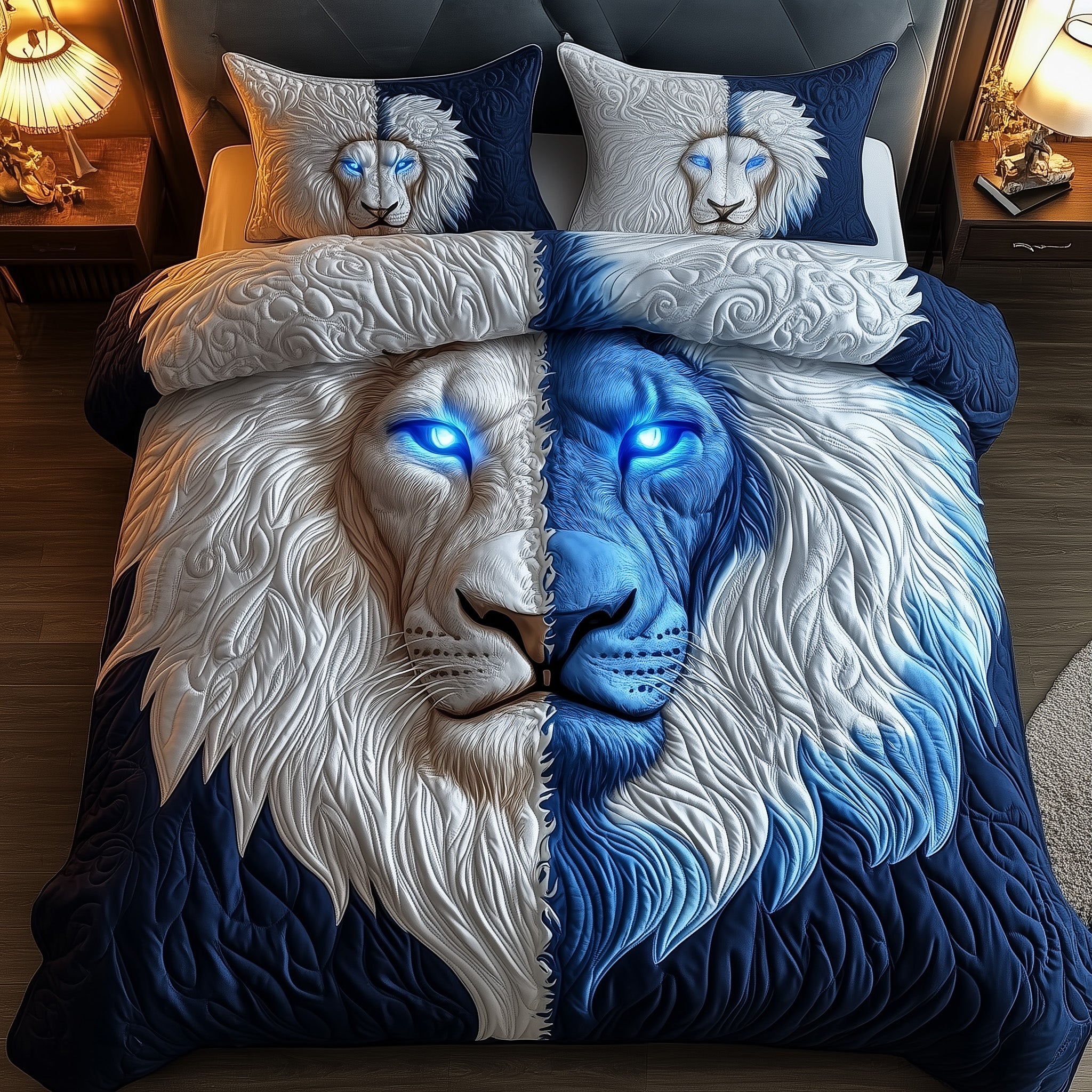 Elemental Lion Quilted Bedding Set Fire And Ice Lion Decor Best Bedding Gifts