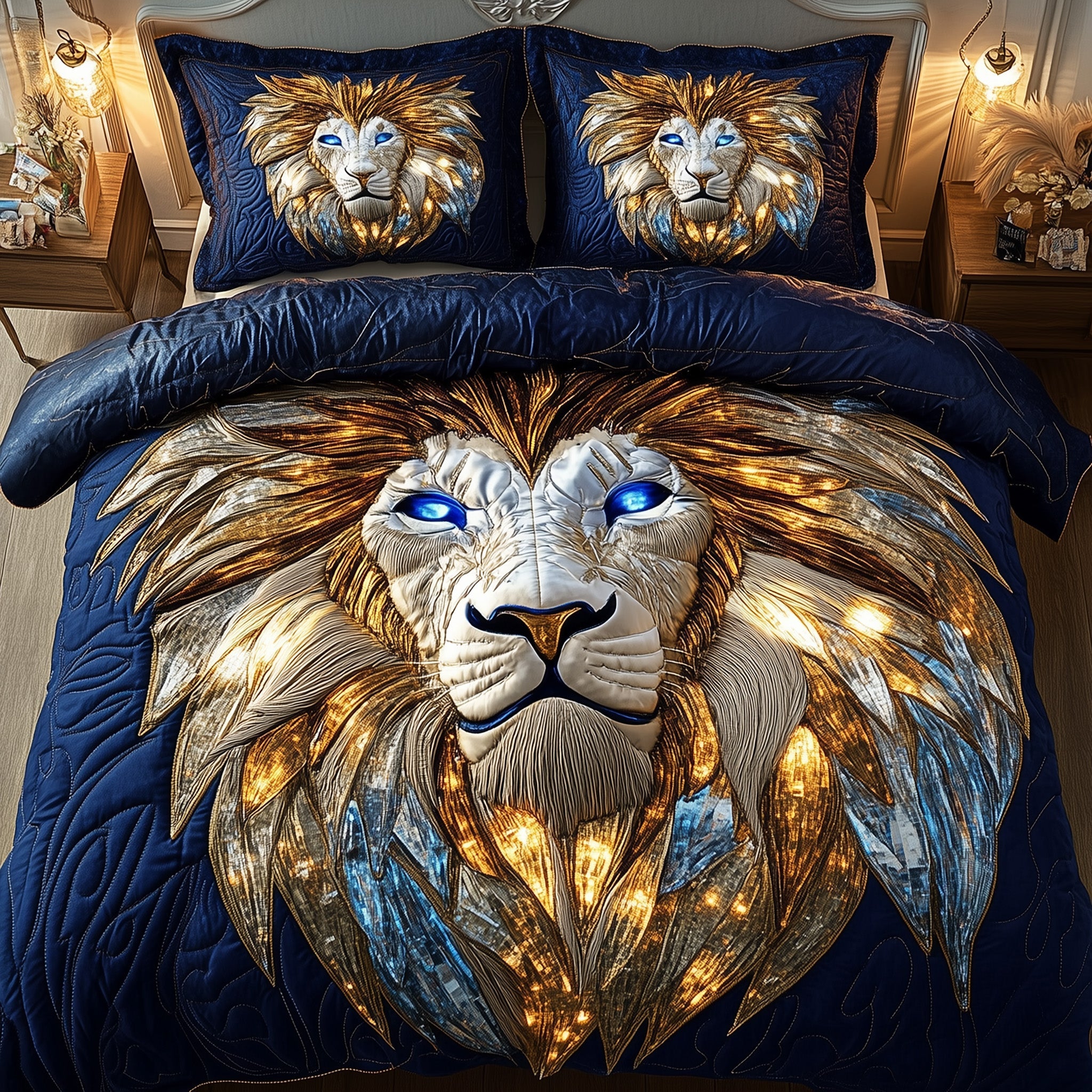 Elemental Lion Quilted Bedding Set Jungle King Theme Unique Bedroom Gifts For Lion Lovers