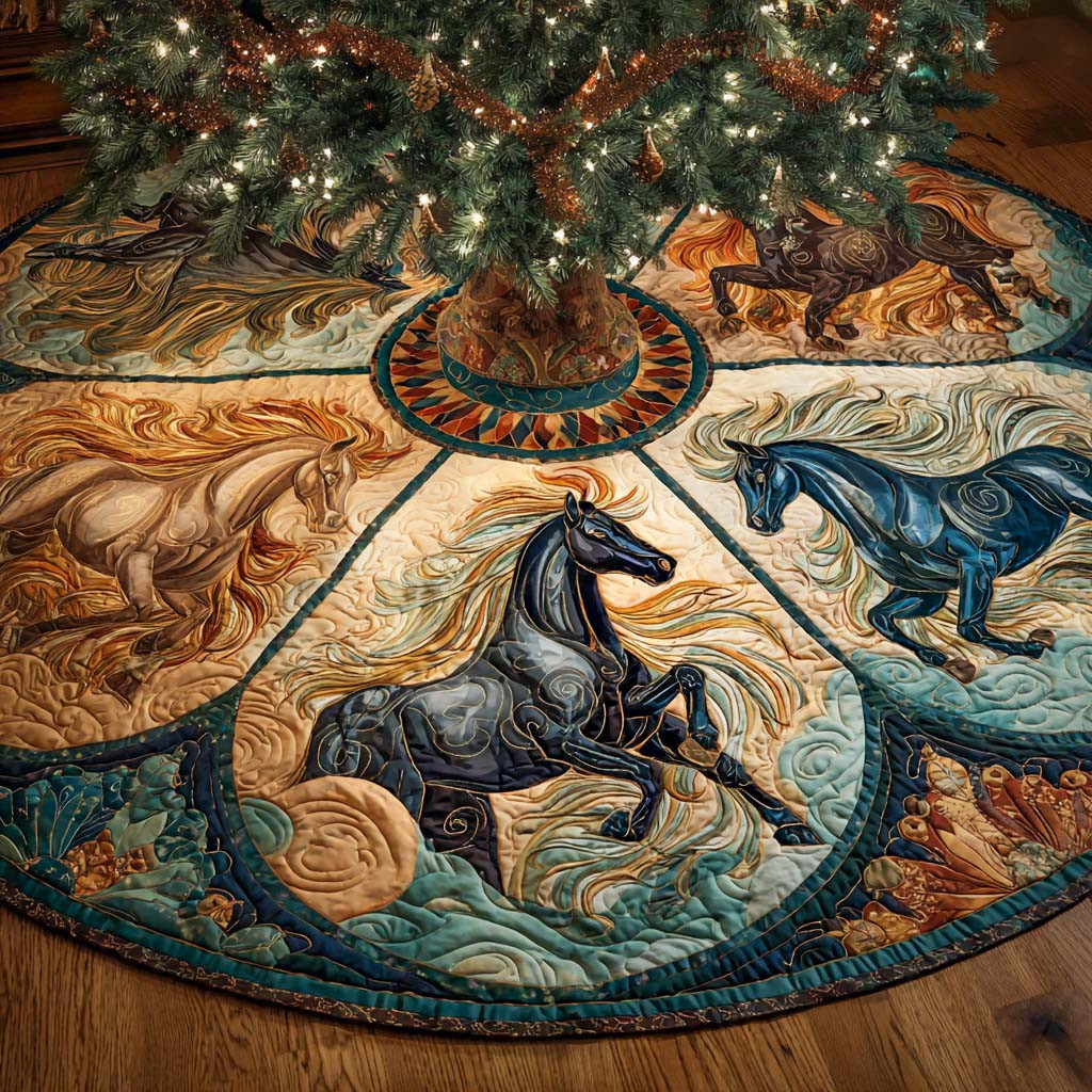 Elemental Run Quilted Tree Skirt Xmas Decor Christmas Gifts For Horse Owners