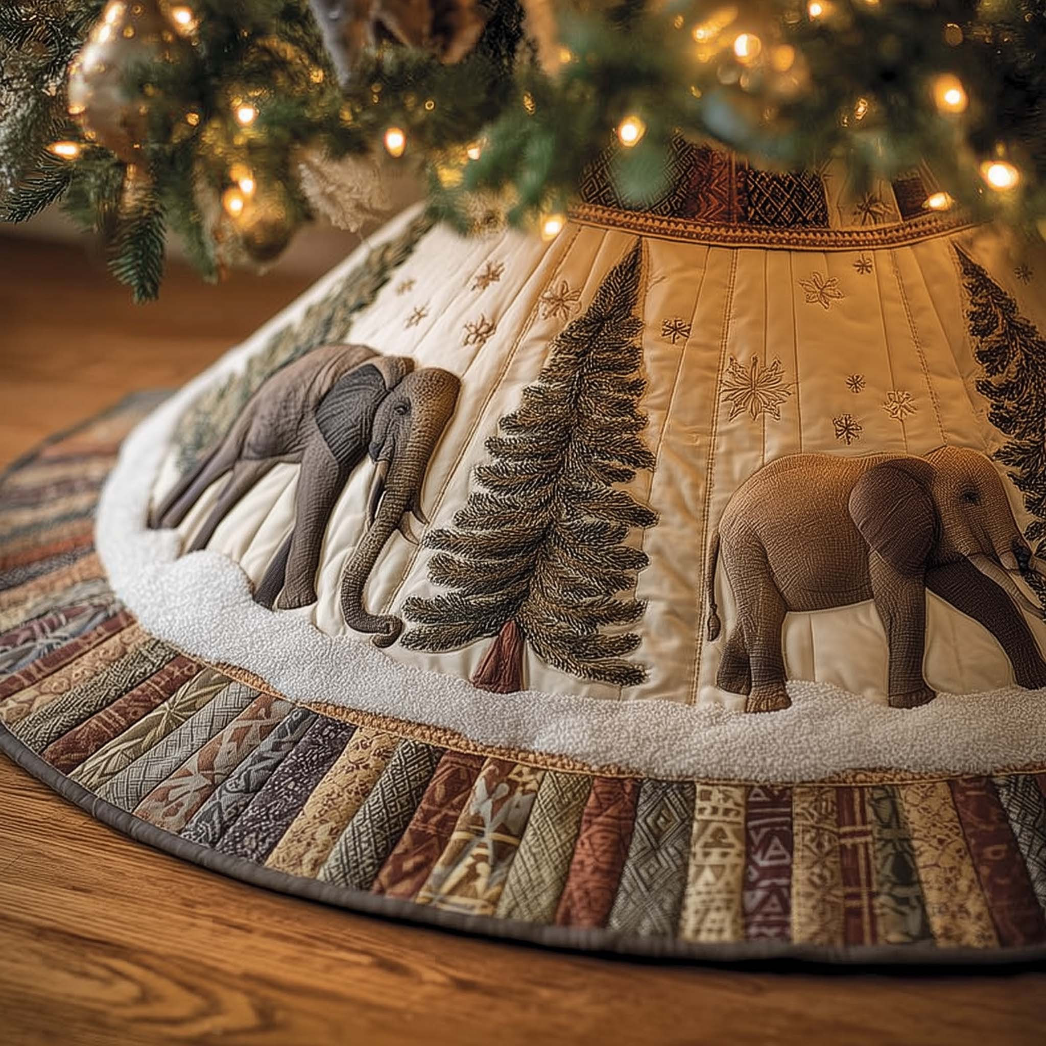 Elephant And Pine Tree Quilted Tree Skirt Christmas Home Decor Elephant Love Gifts For Her