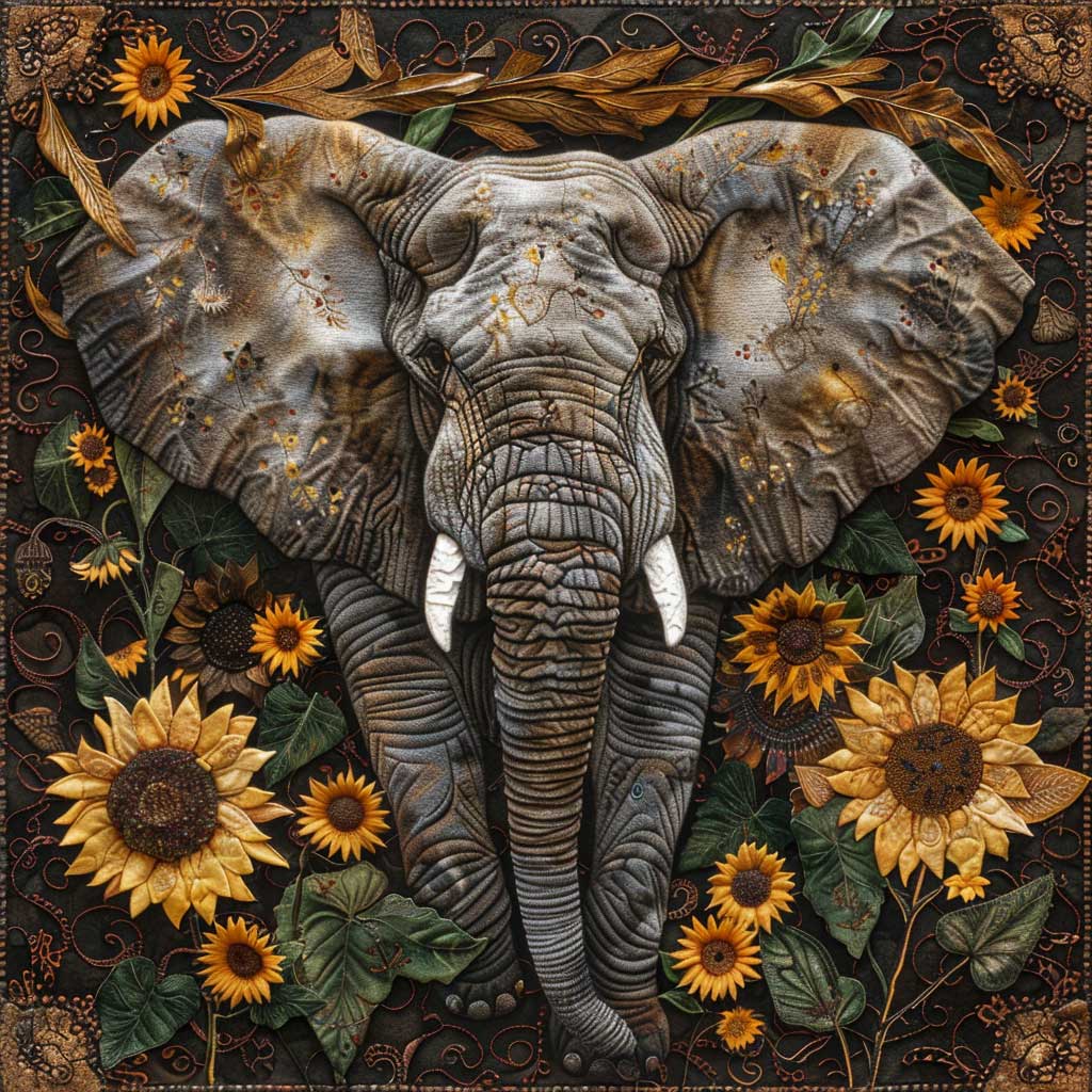 Elephant And Sunflowers Quilt Blanket King Size Blanket Cute Gift For Elephant Lovers