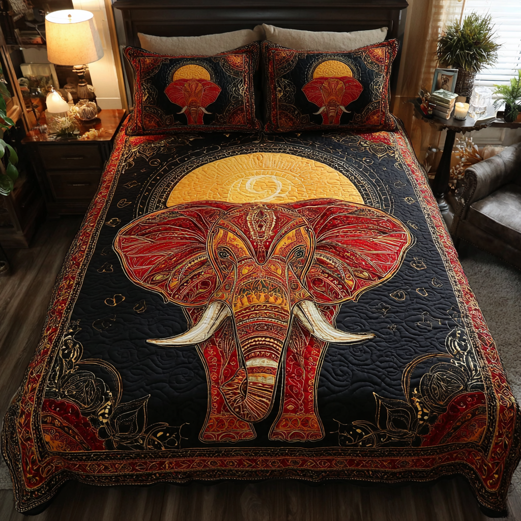 Elephant Art Quilted Bedding Set Bedroom Decorations Great Gift Idea For Elephant Lovers