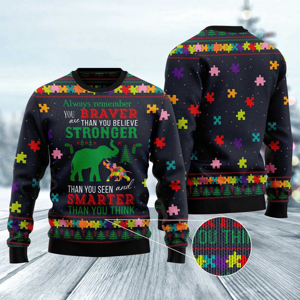 Elephant Autism Awareness Ugly Christmas Sweater Funny Ugly Christmas Sweater Xmas Gifts