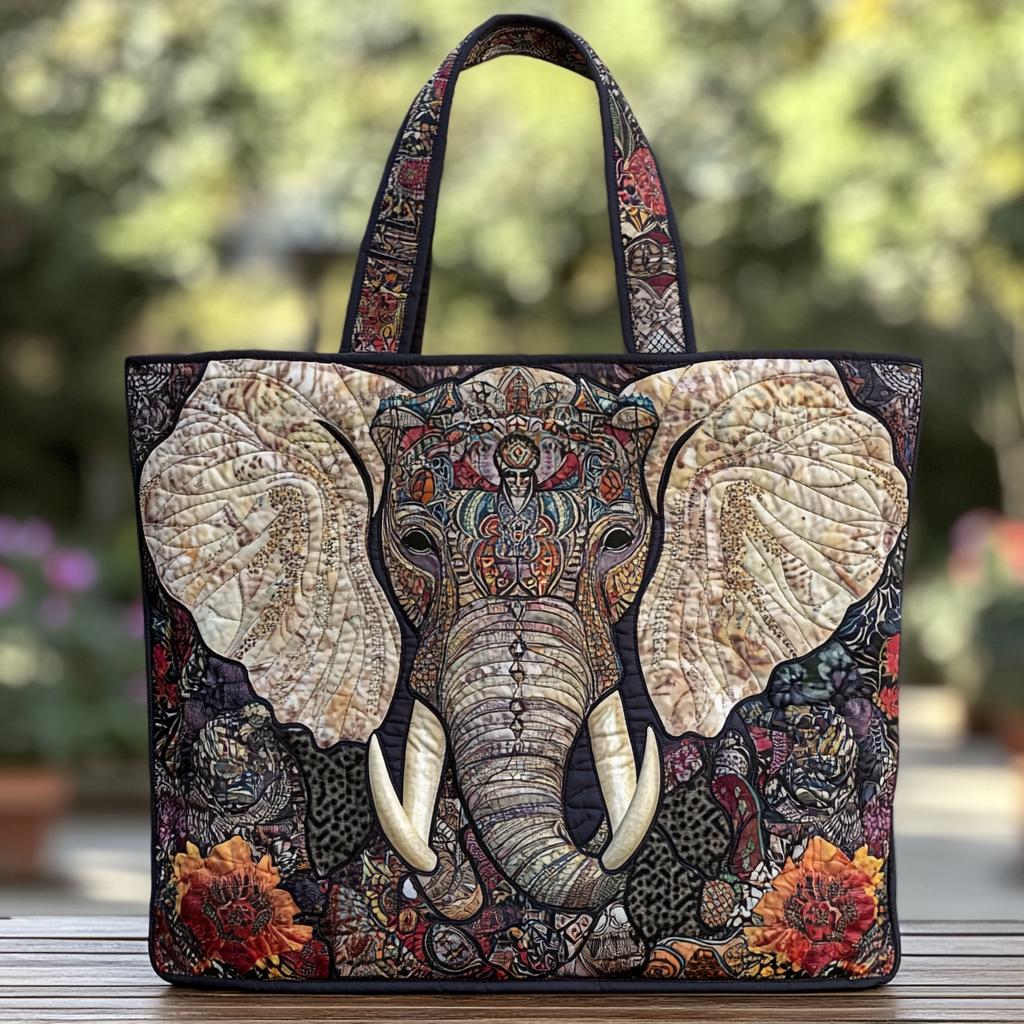 Elephant Bloom Quilted Tote Bag Great Gift For Elephant Lover