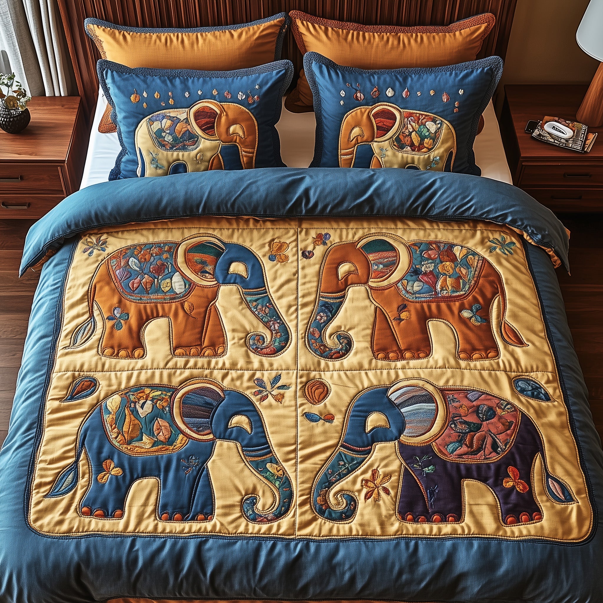 Elephant Charm Quilted Bedding Set Solid Color