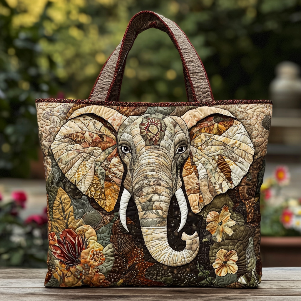 Elephant Charm Quilted Tote Bag Elephant Gifts For Xmas