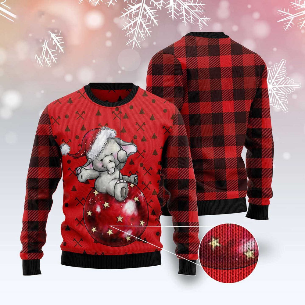 Elephant Cute Red Pattern Ugly Christmas Sweater Funny Ugly Christmas Sweater Xmas Gifts