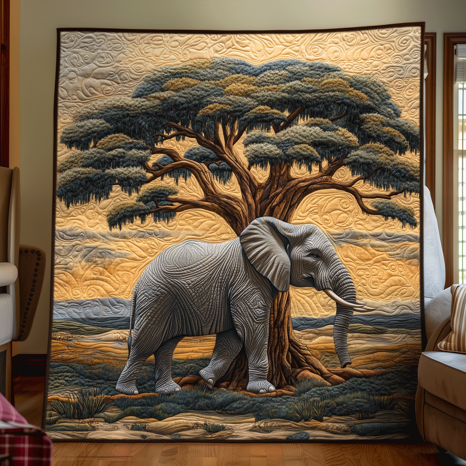 Elephant Dawn Quilted Blanket Gift For Elephant Lover