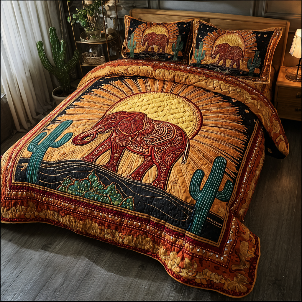 Elephant Design Quilted Bedding Set Cozy Bedroom Decor Elephant Presents For Women