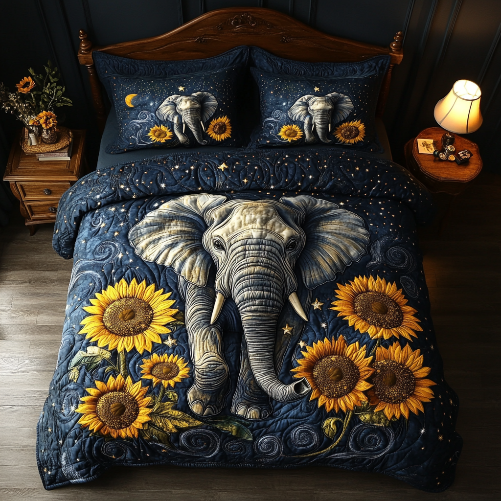 Elephant Dream Quilted Bedding Set Aesthetic Room Decor Presents For Elephant Lovers