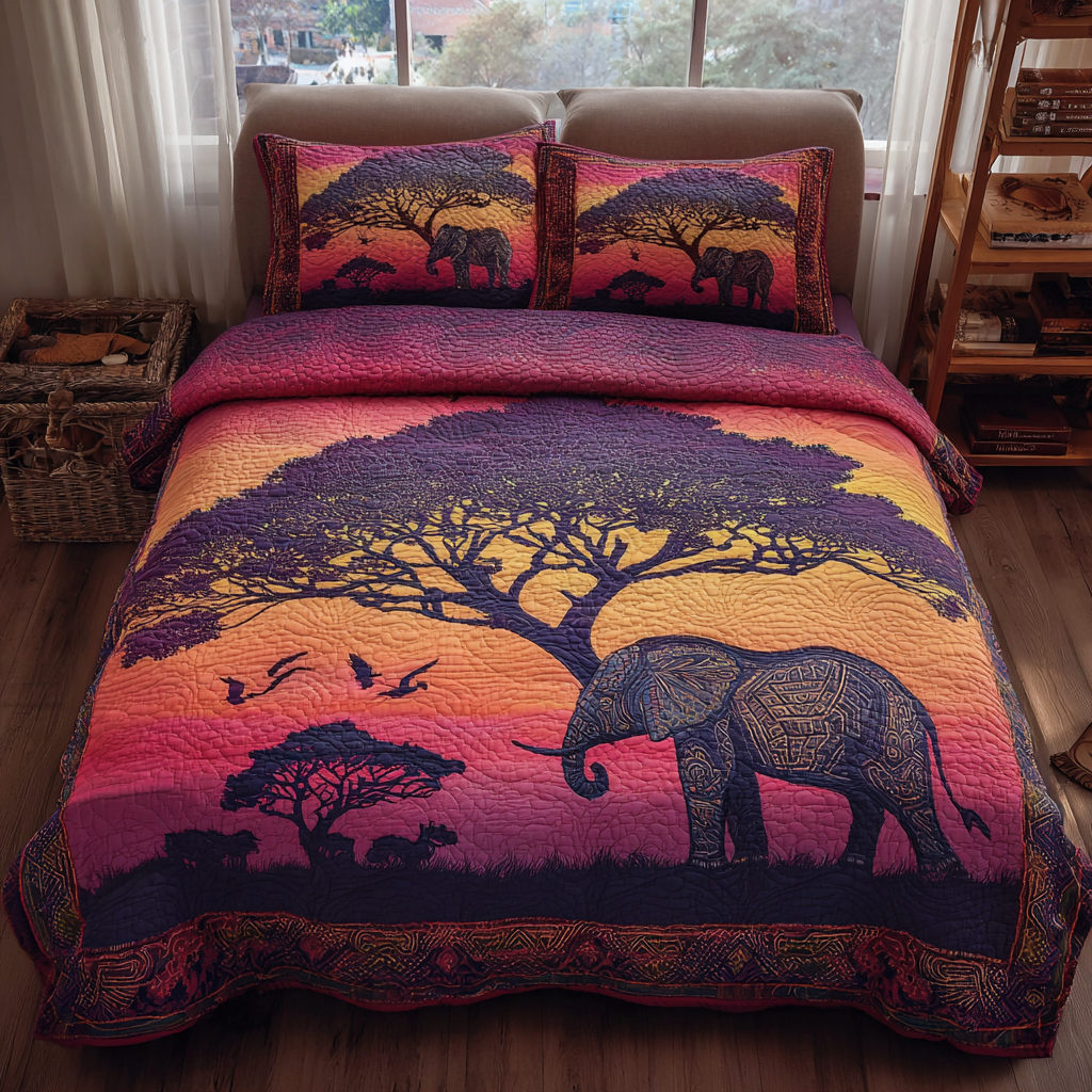 Elephant Dream Quilted Bedding Set Aesthetic Room Decor Unique Elephant Themed Gifts
