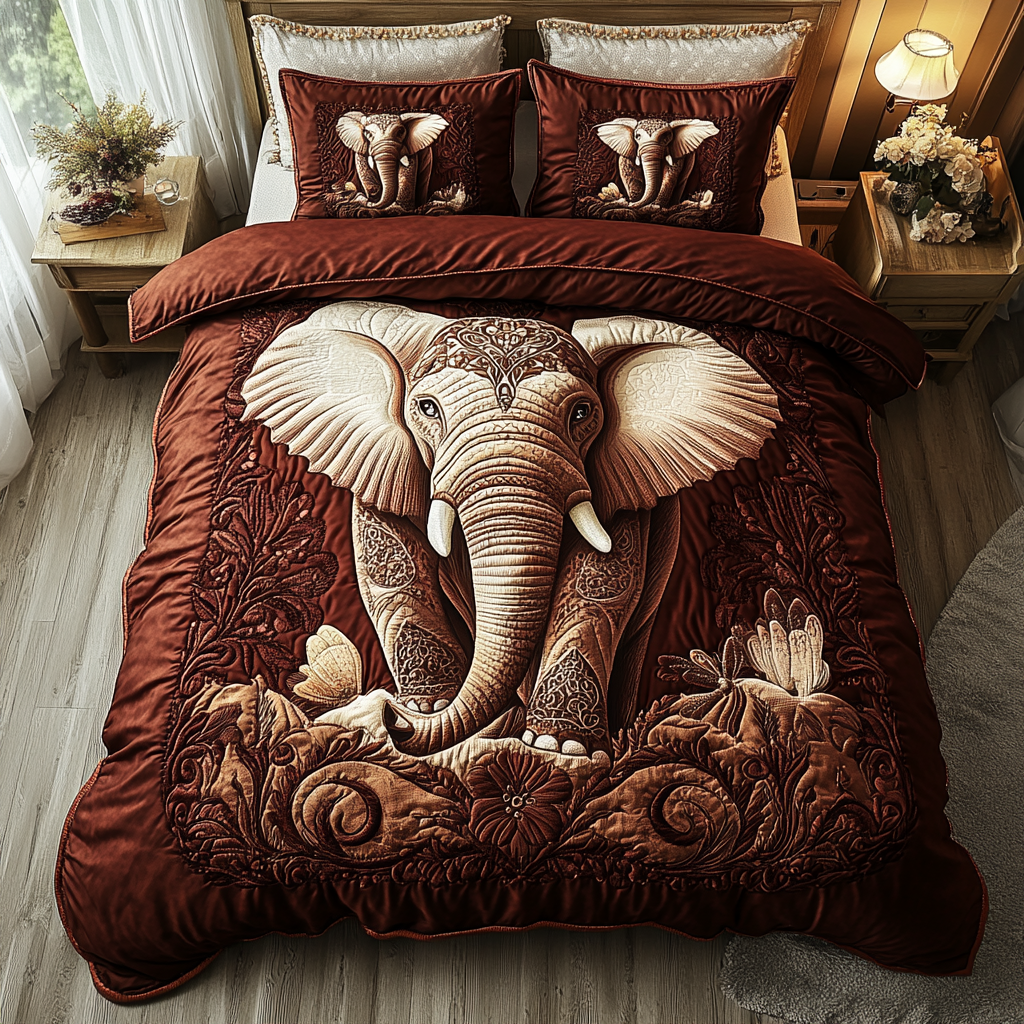 Elephant Dream Quilted Bedding Set Cozy Bedroom Decor Christmas Gift Ideas For Elephant Lovers