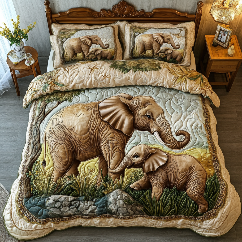 Elephant Dream Quilted Bedding Set Duvet Cover Bed Sheet Set Great Gift For Elephant Lover