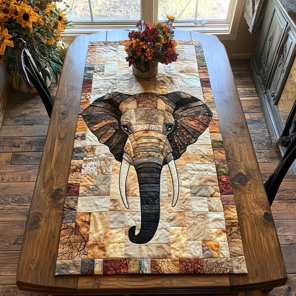 Elephant Dream Quilted Table Runner Dining Room Table Decor Gift For Elephant Lovers