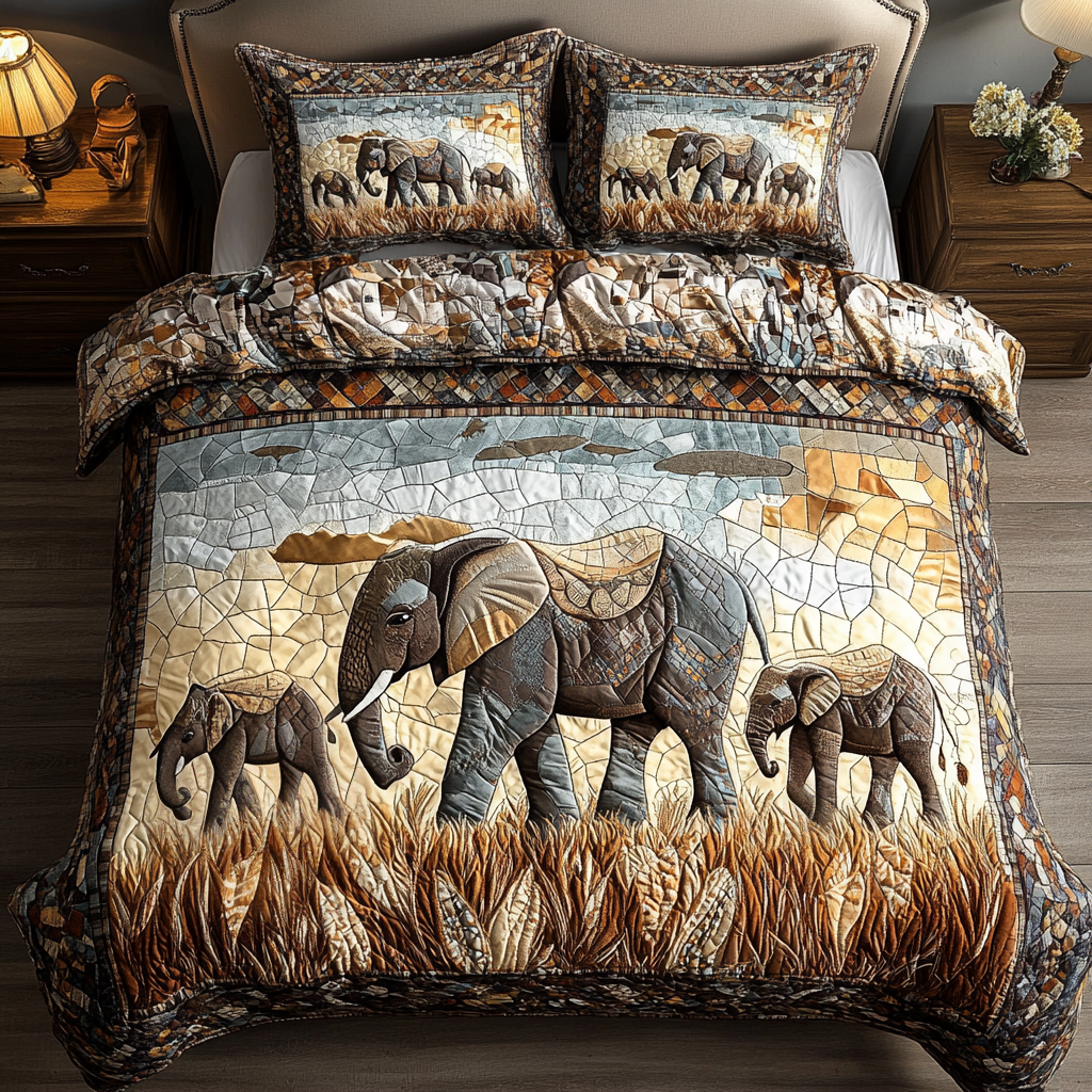 Elephant Dreams Quilted Bedding Set Cute Room Decor Cool Gifts For Elephant Lovers