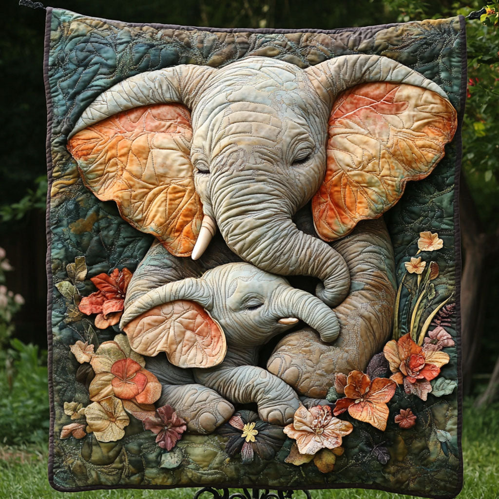 Elephant Embrace Quilted Blanket Winter Decor Blanket Best Gifts For Elephant Lovers