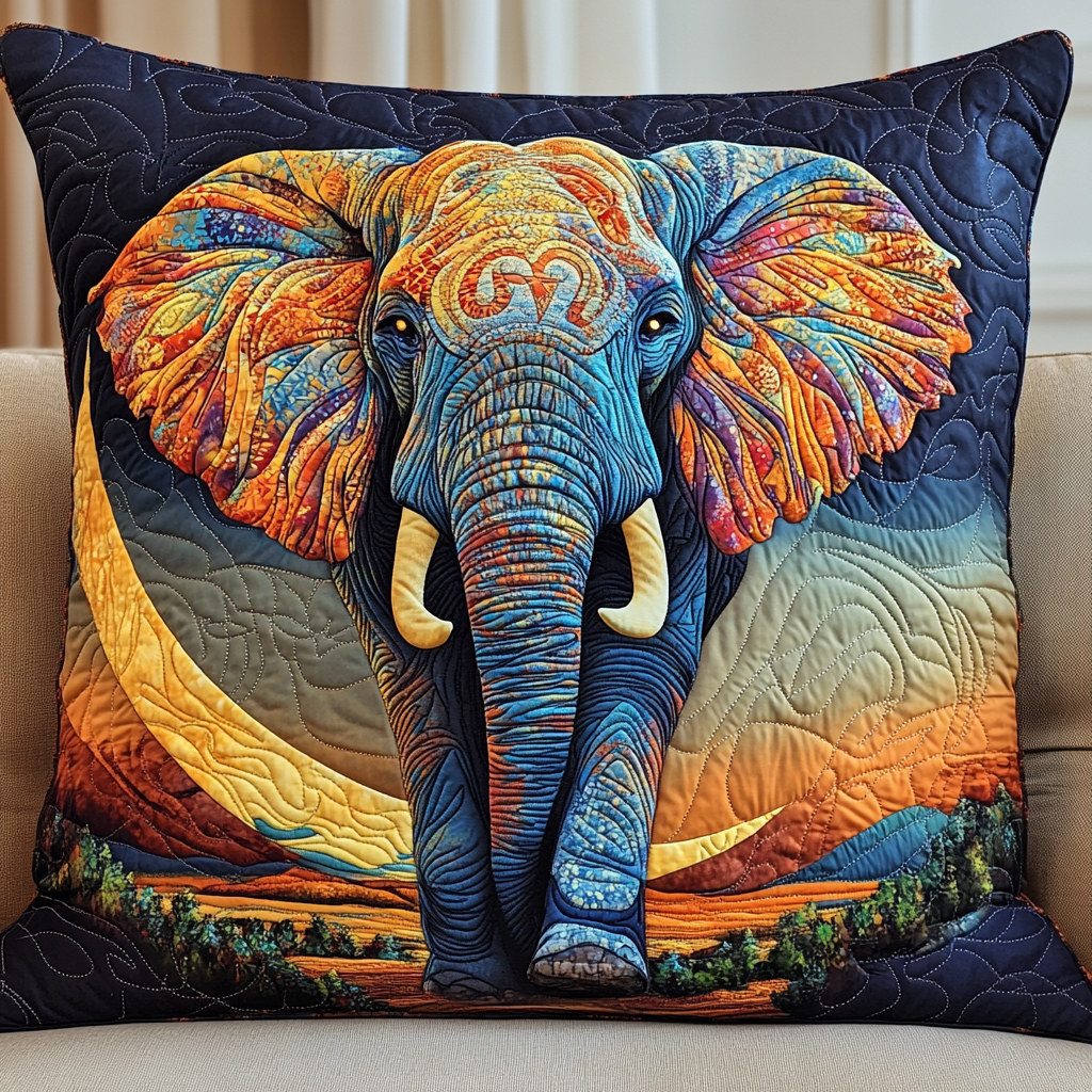Elephant Embrace Quilted Pillow Case Festive Christmas Pillow Cover
