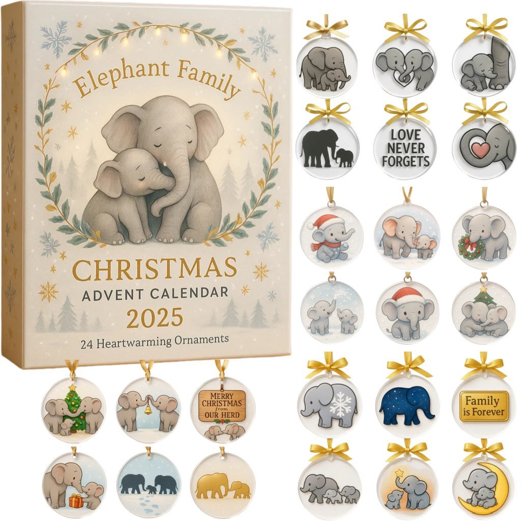Elephant Family Christmas Advent Calendar 2025 Home Decor Elephant Lover Gifts