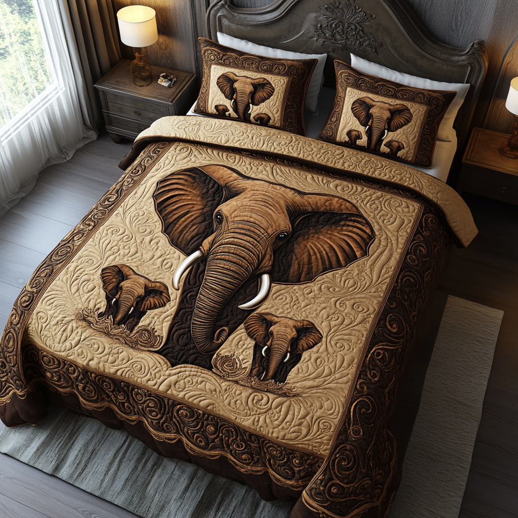 Elephant Forest Quilted Bedding Set Christmas Bed Sheets Funny White Elephant Gifts