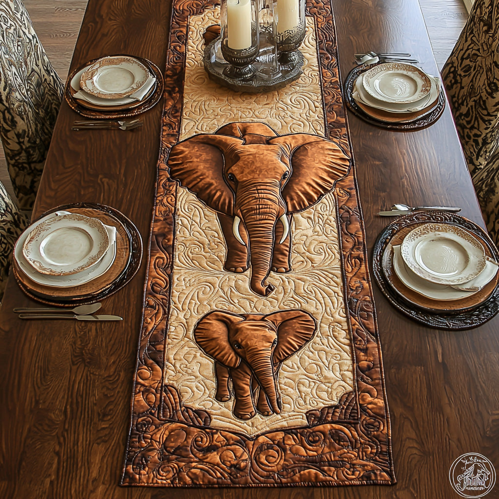 Elephant Forest Quilted Table Runner Kitchen Decor Elephant Presents For Women