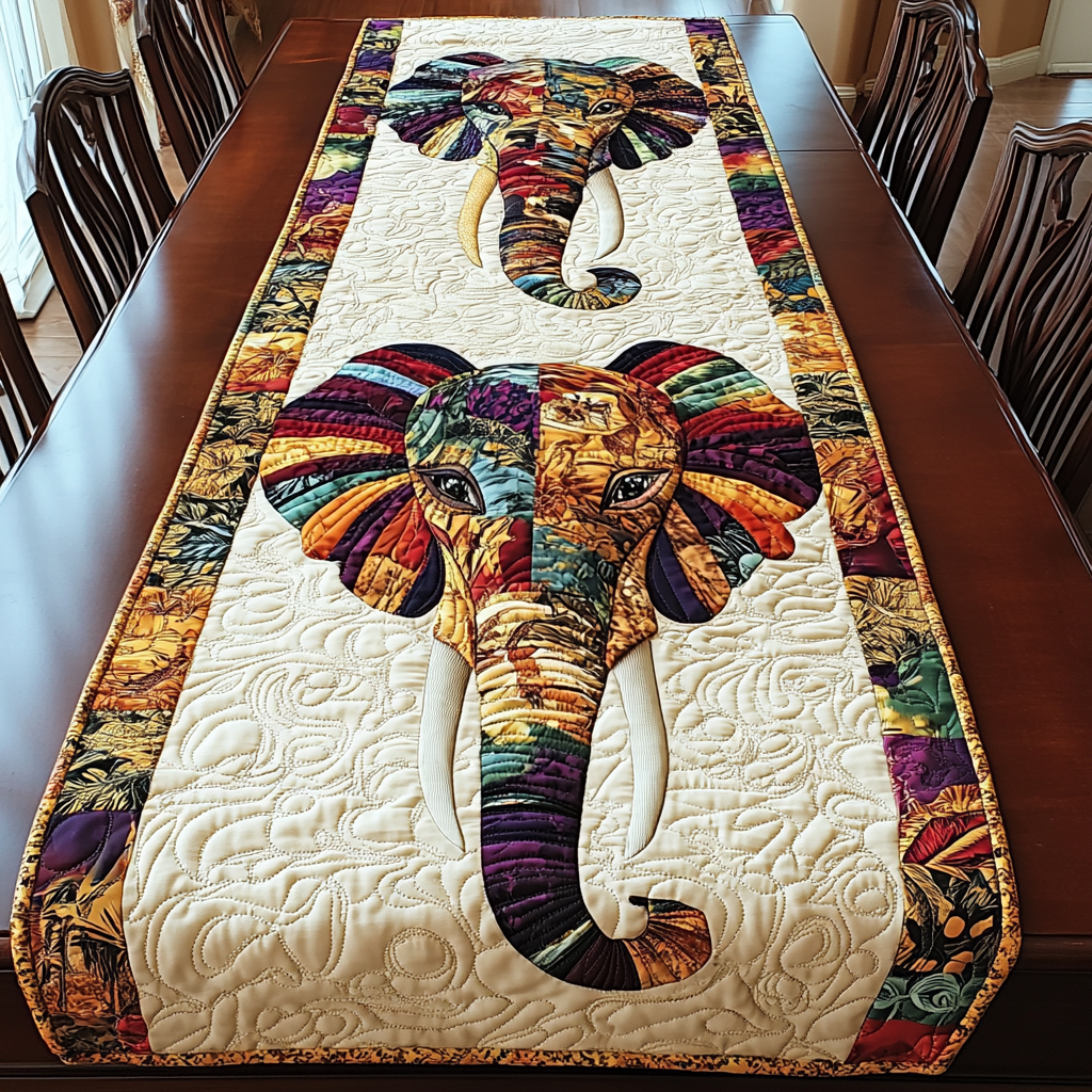 Elephant Grace Quilted Table Runner Kitchen Table Decor Unique Elephant Gifts