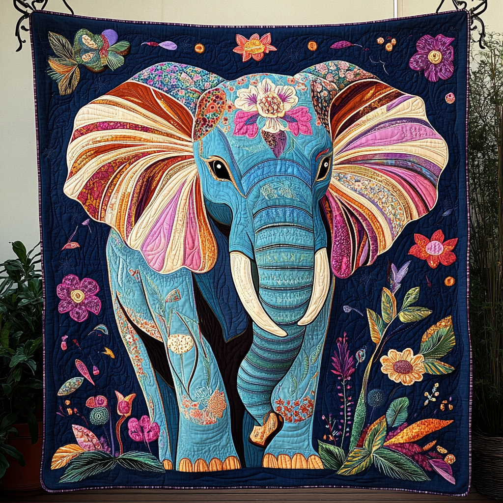 Elephant Graceful Roam Quilted Blanket Gift For Elephant Lover