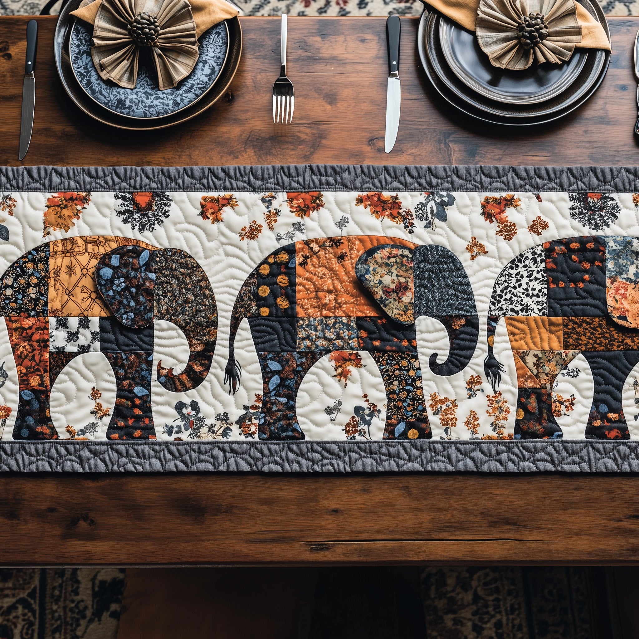Elephant Harmony Path Quilted Table Runner Christmas Table Runner