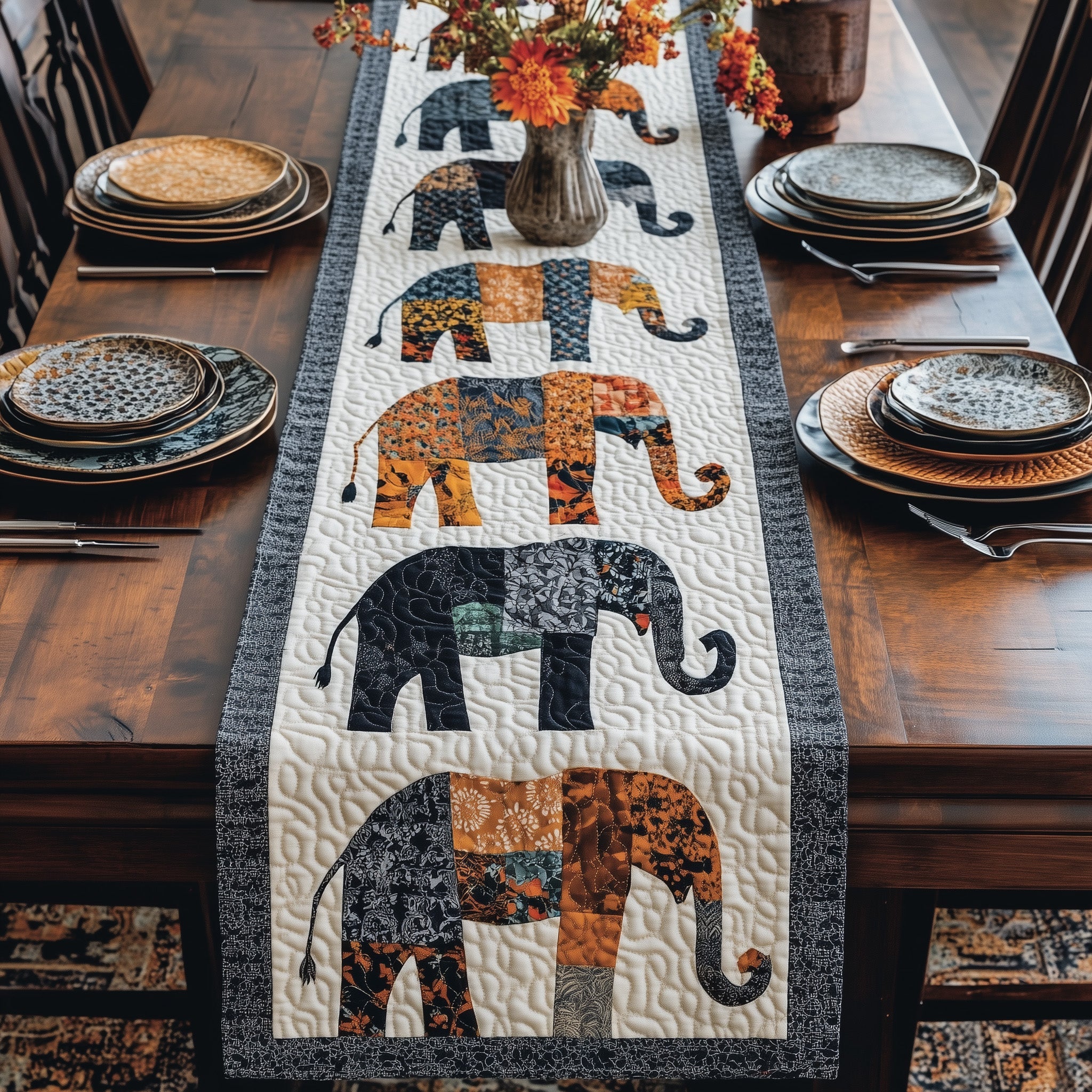 Elephant Harmony Path Quilted Table Runner Christmas Table Runner for Family Meals