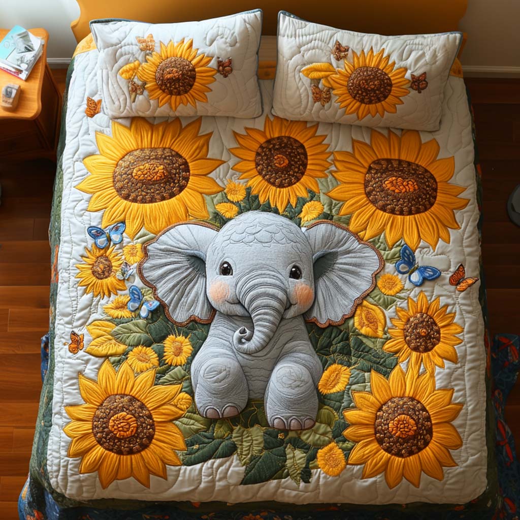 Elephant Harmony Quilted Bedding Set Bedroom Decorations Cute Elephant Presents