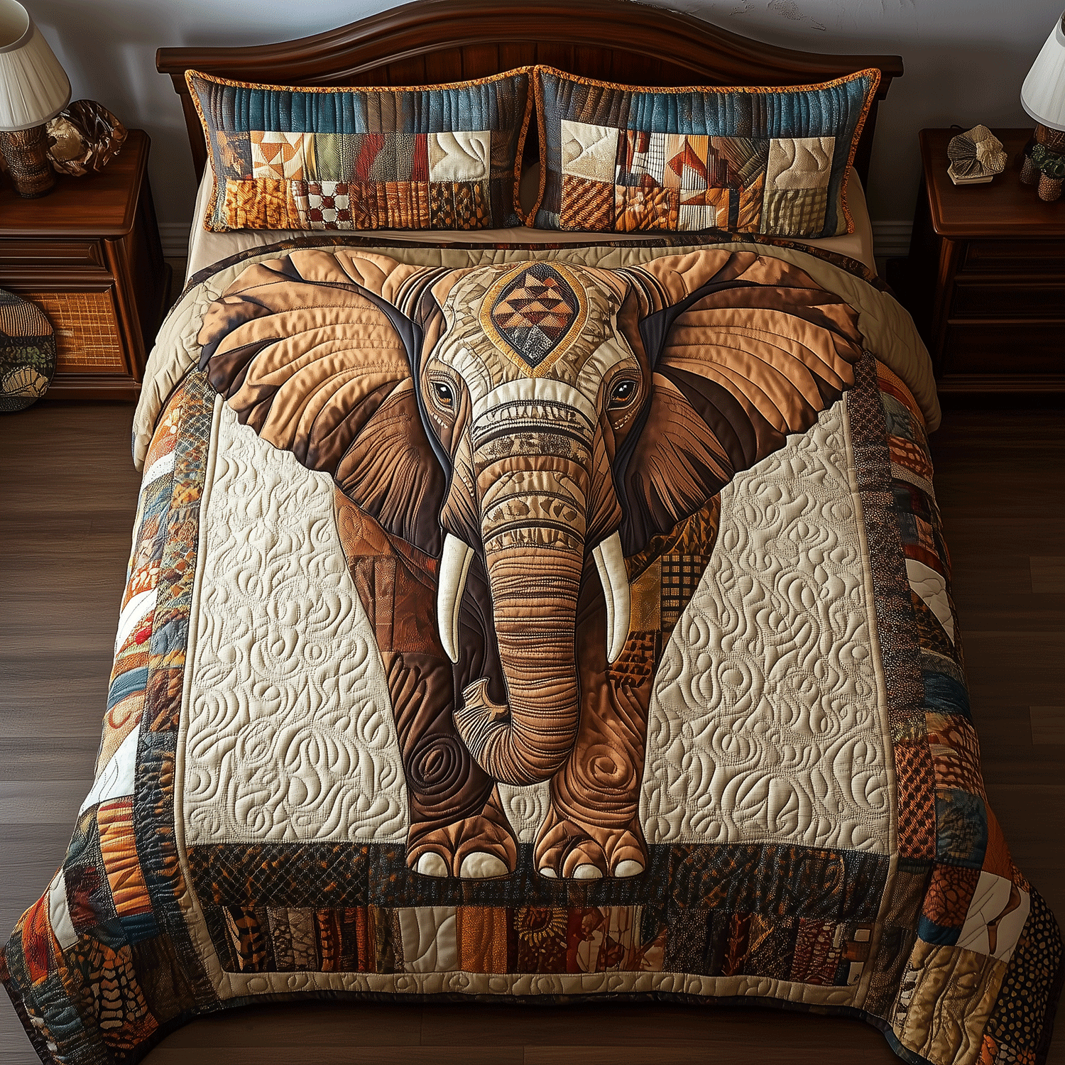 Elephant Harmony Quilted Bedding Set Special Home Gift Idea for Comfortable Living